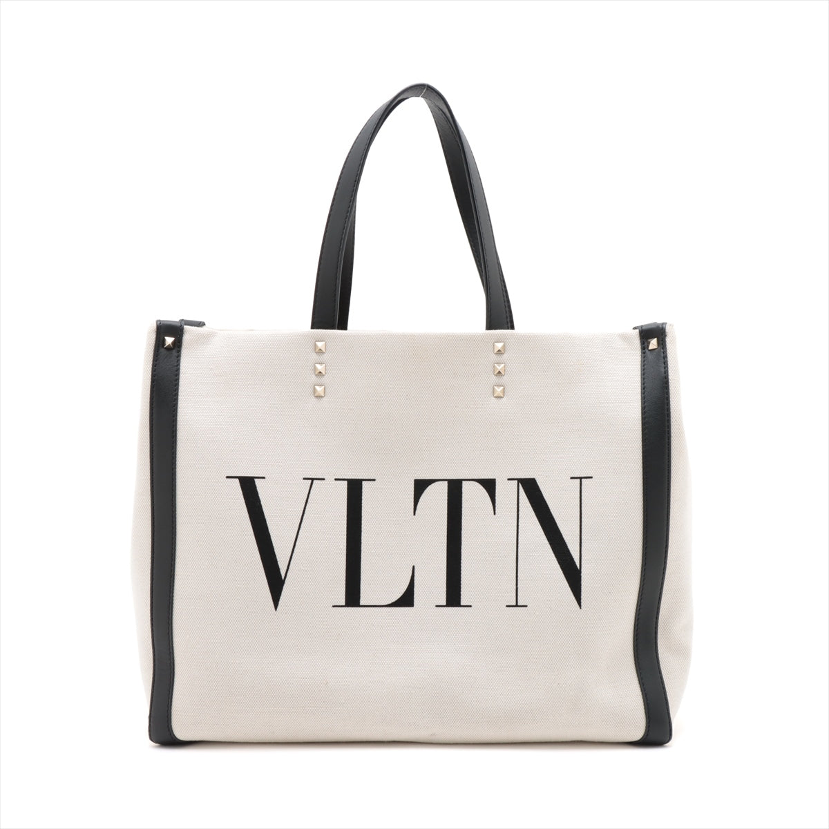 ヴァレンティノガラヴァーニ VLTN キャンバス×レザー トートバッグ ブラック×ベージュ