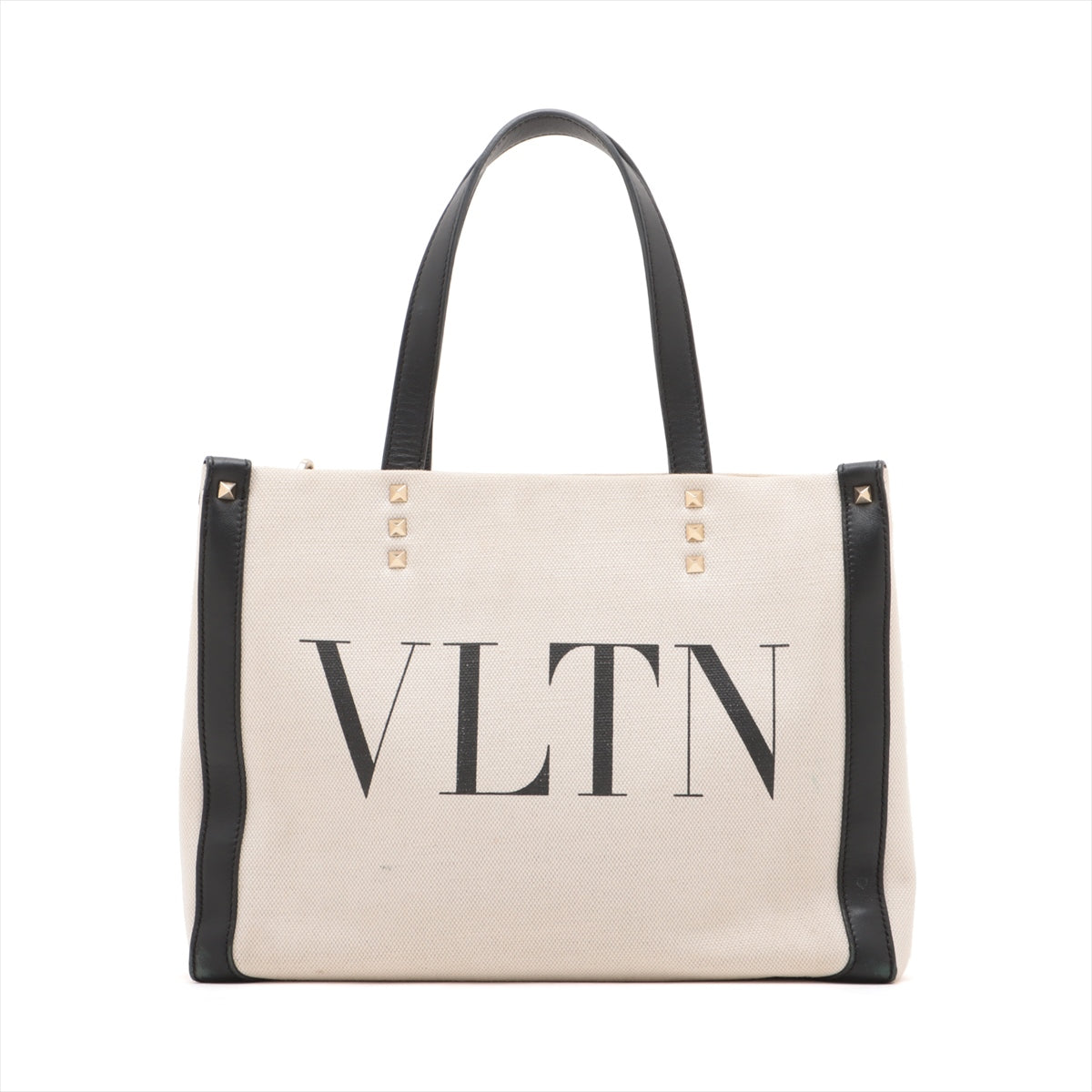 ヴァレンティノガラヴァーニ VLTN キャンバス×レザー トートバッグ ブラック×ベージュ