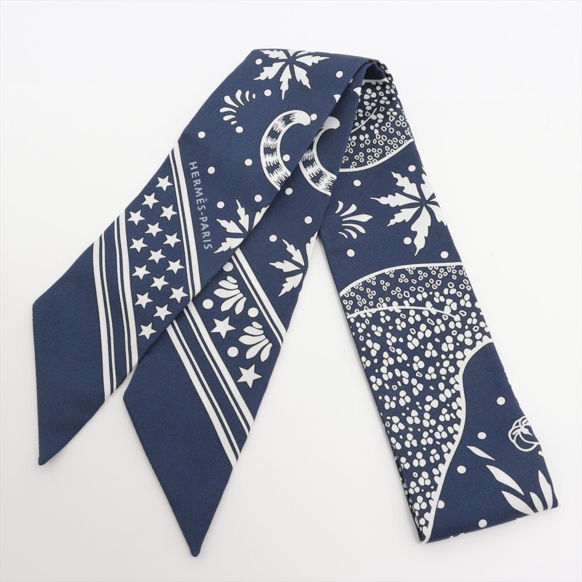 エルメス ツイリー Les Leopards Bandana スカーフ シルク ネイビー