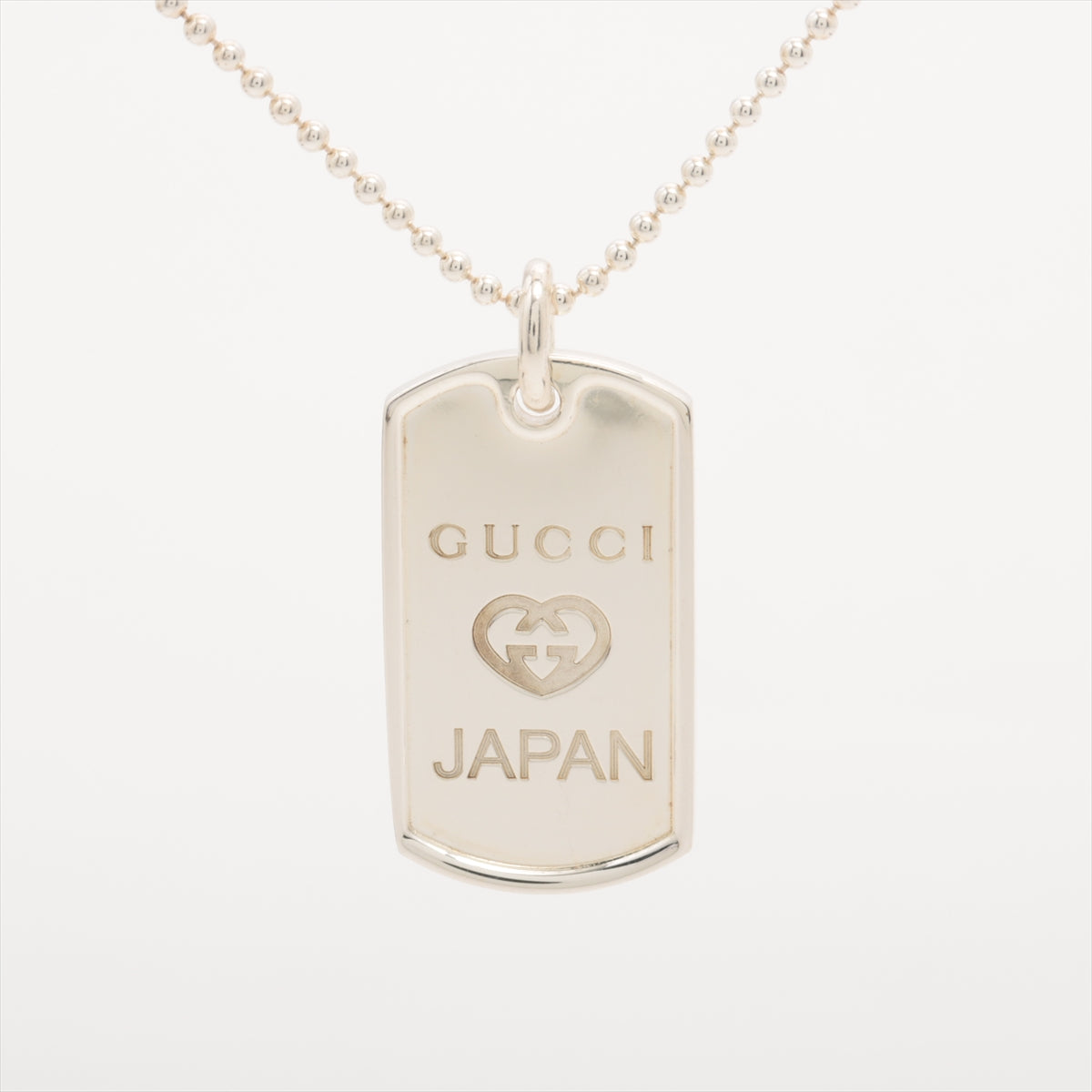 グッチ ロゴプレート ネックレス 925 10.2g シルバー ボールチェーン GUCCI JAPAN インターロッキングハート