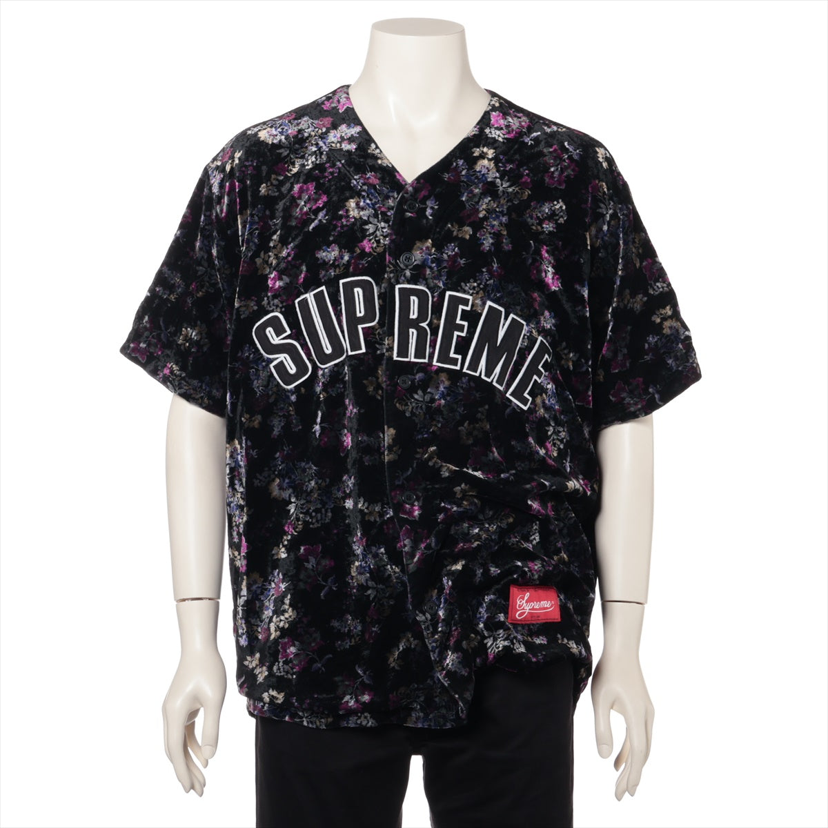 シュプリーム レーヨン×ナイロン シャツ L メンズ マルチカラー  Floral Velour Baseball Jersey 裏地毛玉