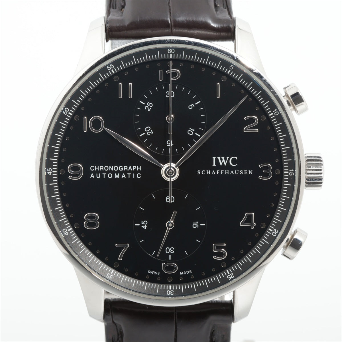 IWC ポルトギーゼ IW371447 SS×革 AT 黒文字盤