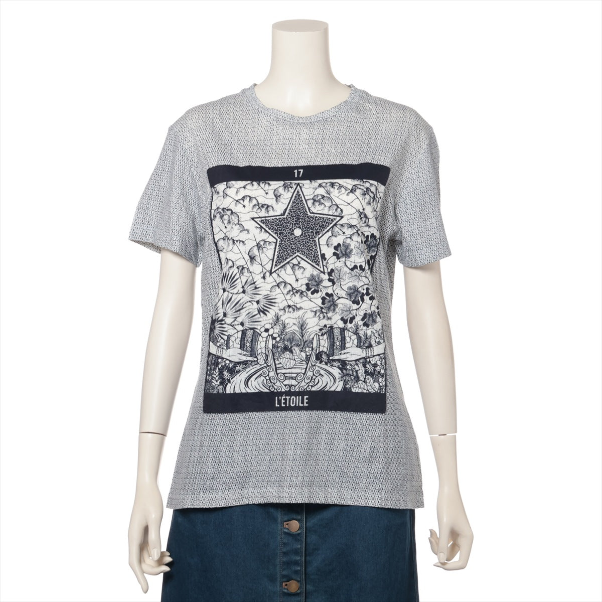 クリスチャンディオール コットン×リネン Tシャツ S レディース ホワイト×ネイビー  013T03WJ437 FANTAISIE TAROT LETOILE