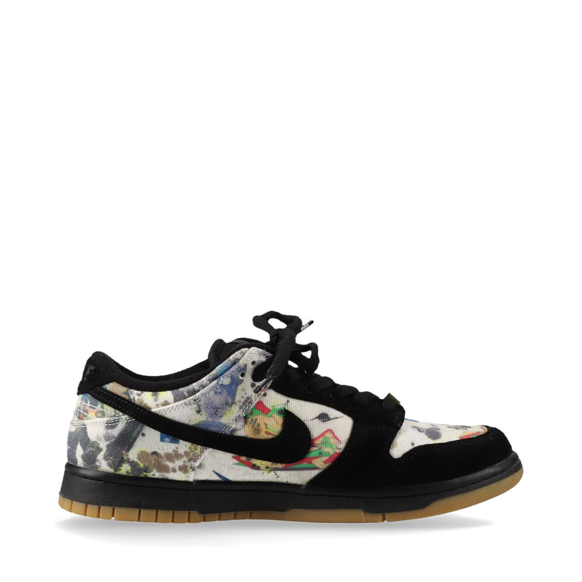 ナイキ×シュプリーム×ラメルジー SB DUNK LOW OG QS 23AW スエード×キャンバス スニーカー 27.5cm メンズ ブラック×マルチカラー FD8778-001 ロゴチャーム 替え紐付き