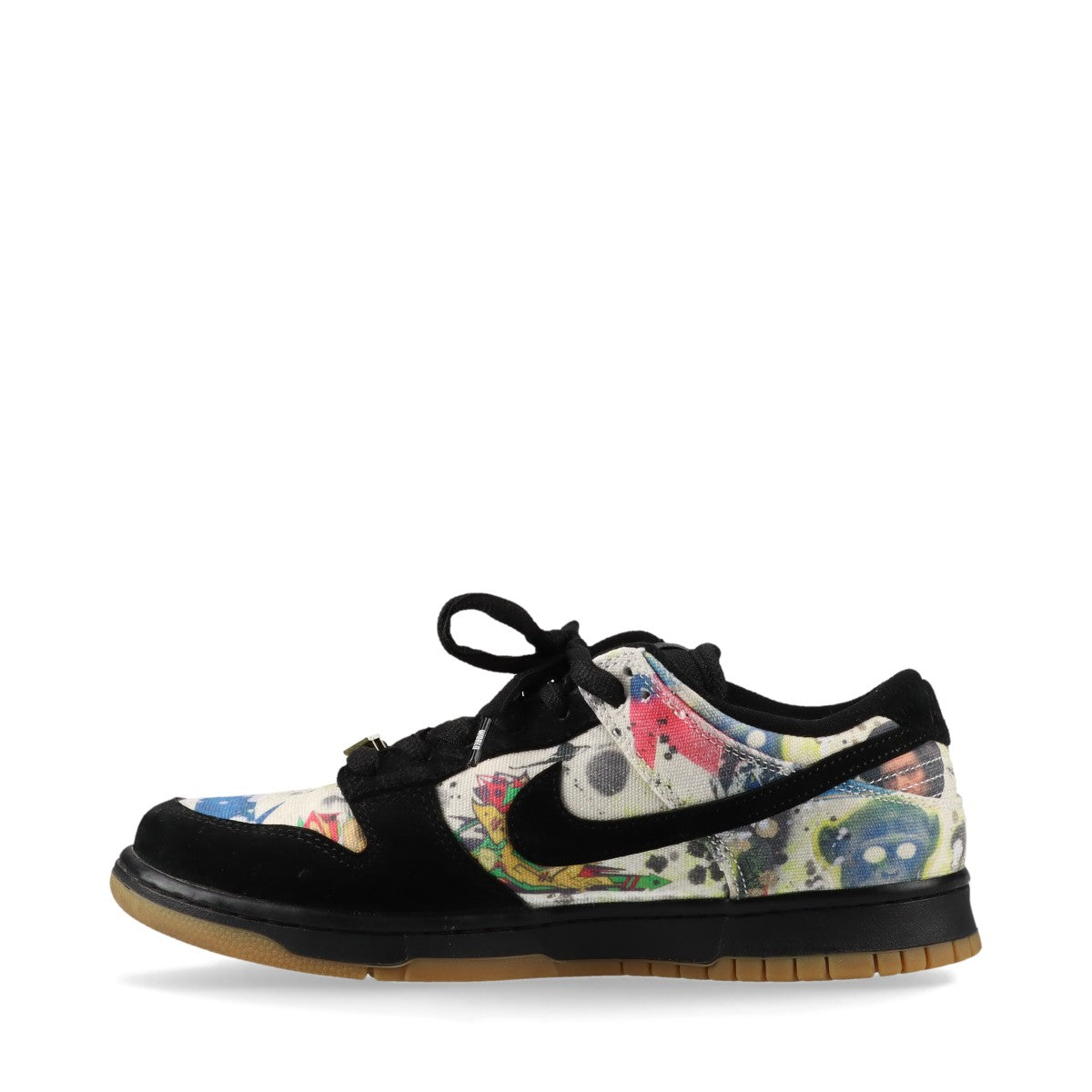 ナイキ×シュプリーム×ラメルジー SB DUNK LOW OG QS 23AW スエード×キャンバス スニーカー 27.5cm メンズ ブラック×マルチカラー FD8778-001 ロゴチャーム 替え紐付き