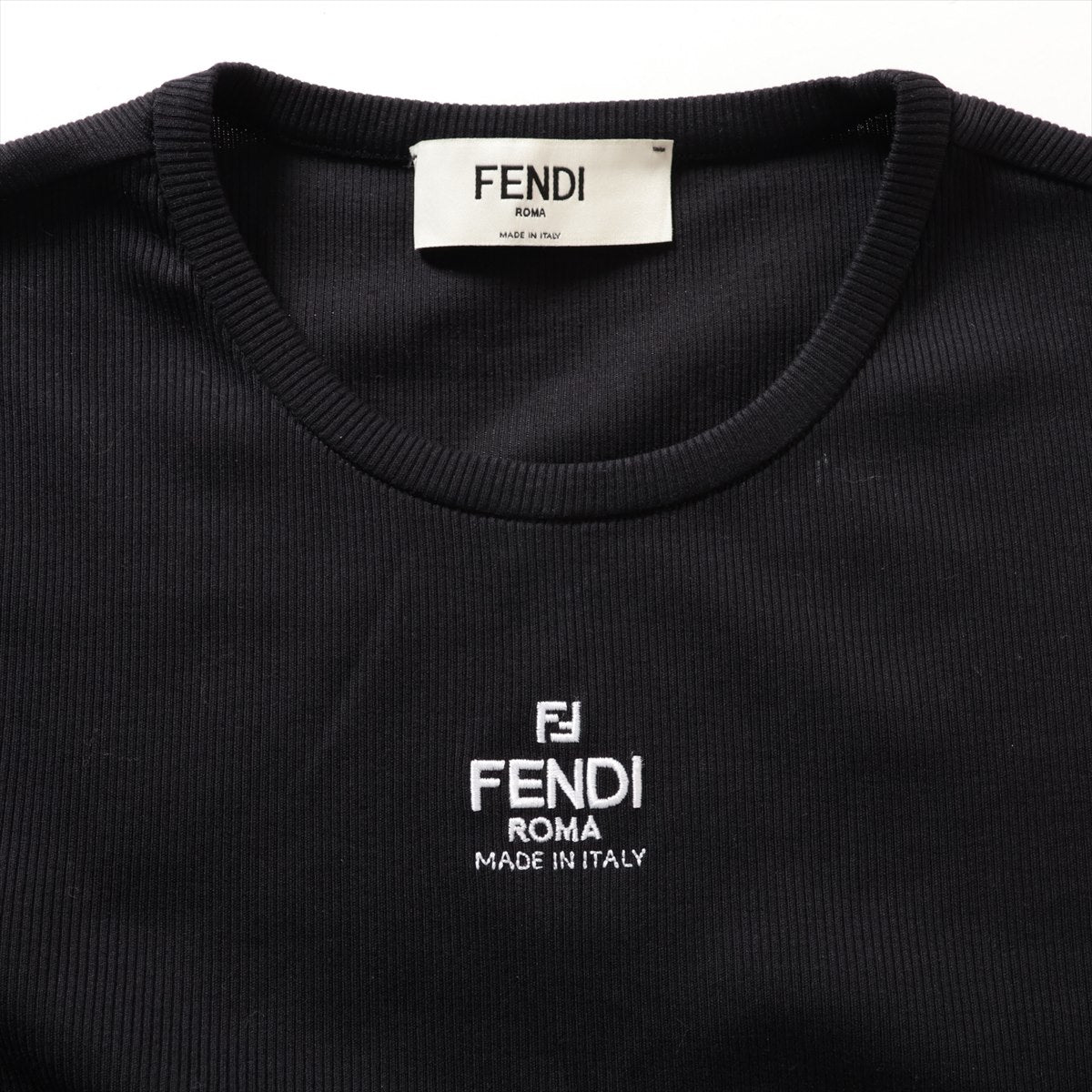 フェンディ 23年 コットン×ポリウレタン Tシャツ S レディース ブラック  FS8110 ブランドタグ 刺繍ホツレ有