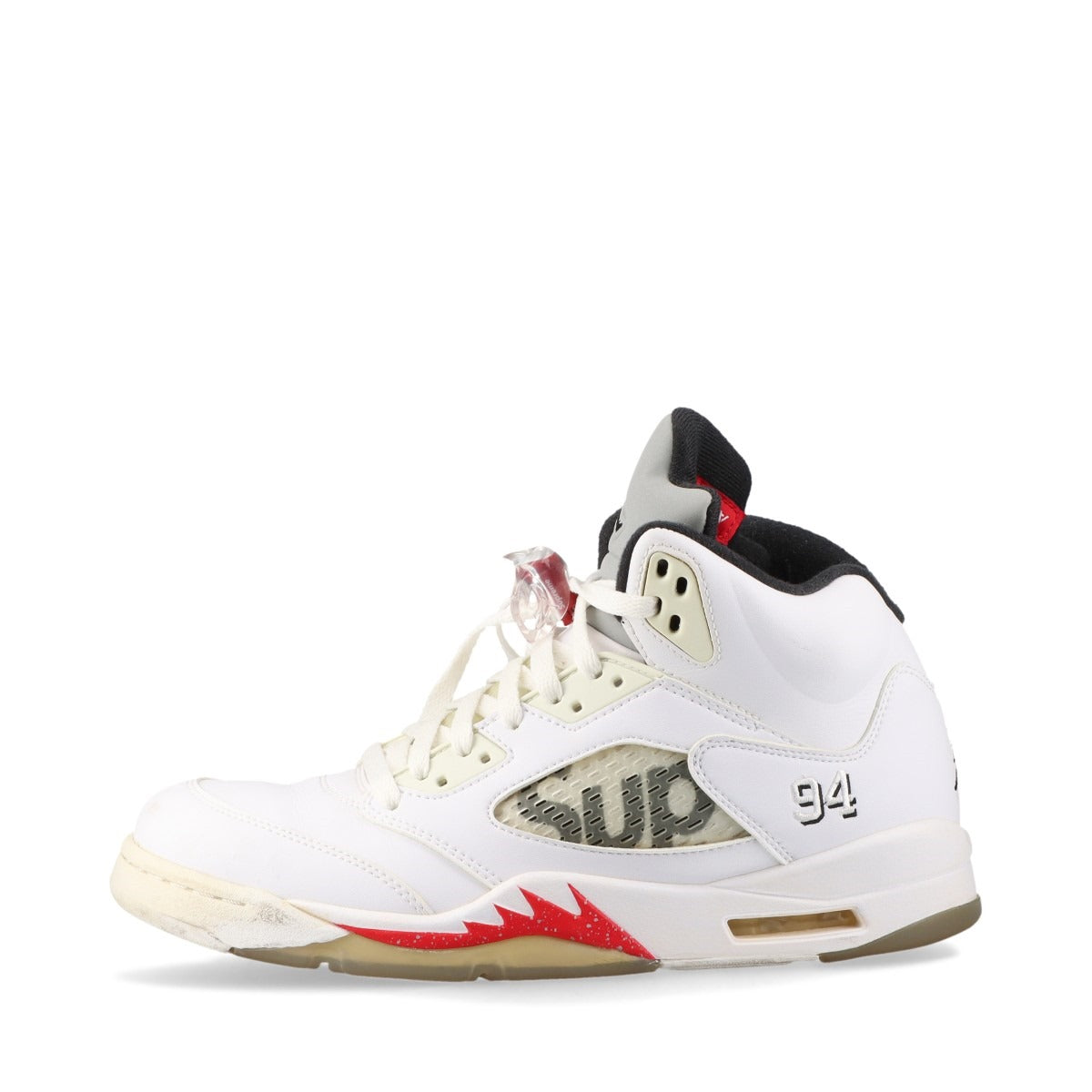 ナイキ×シュプリーム AIR JORDAN 5 RETRO SUPREME レザー ハイカットスニーカー 28.5cm メンズ ホワイト 824371-101 チャーム付属