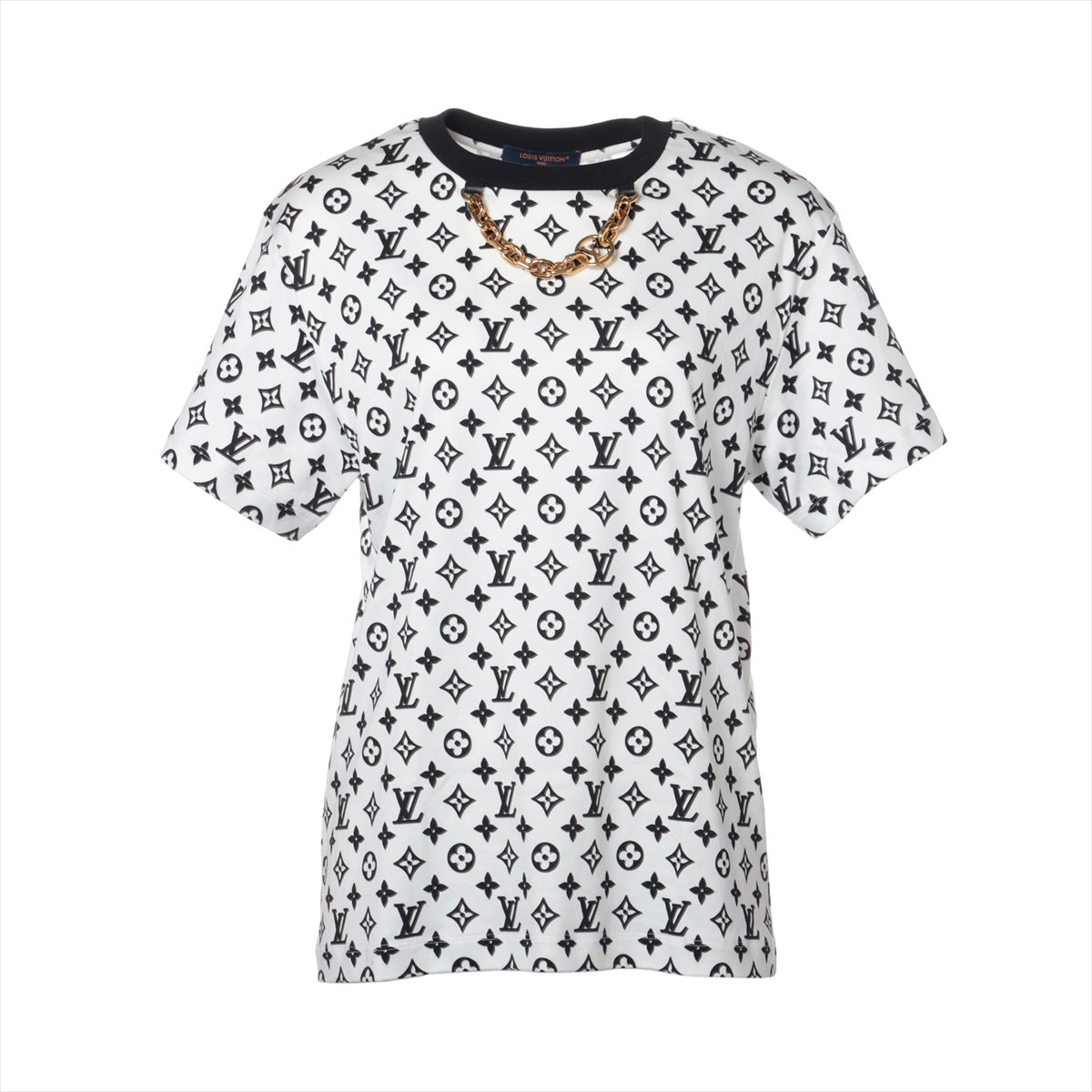 ルイヴィトン 23AW コットン Tシャツ S レディース ブラック×ホワイト   3Dモノグラム LV サークルチェーン クルーネック RW232W