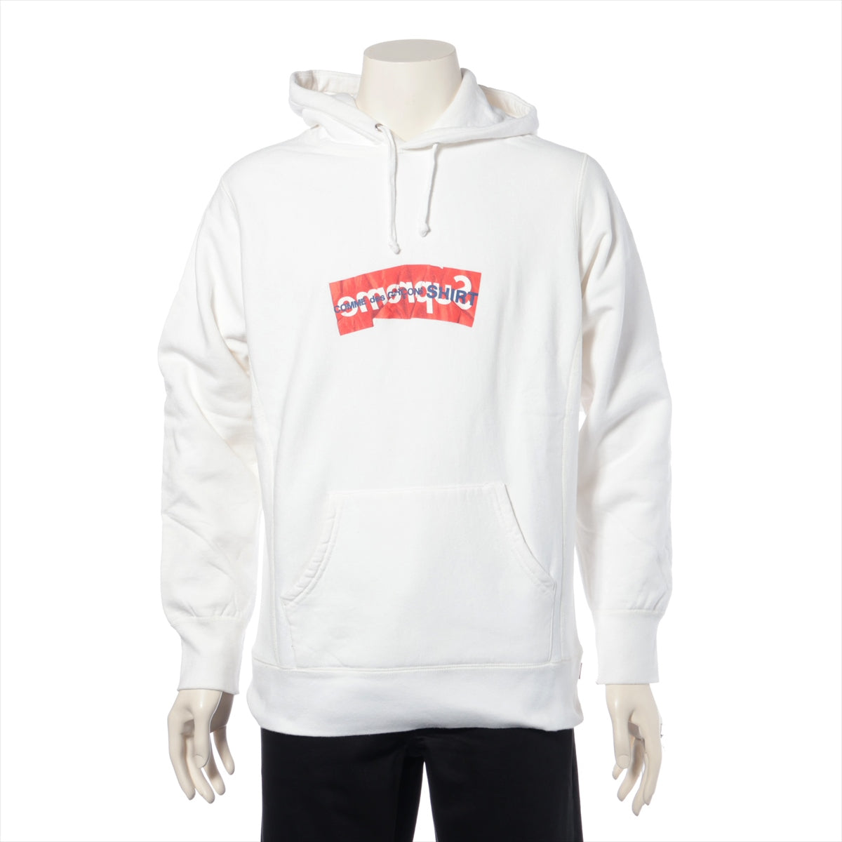 シュプリーム×コムデギャルソン 17SS コットン パーカー M メンズ ホワイト  Box Logo Hooded 襟黄ばみ有 毛玉有