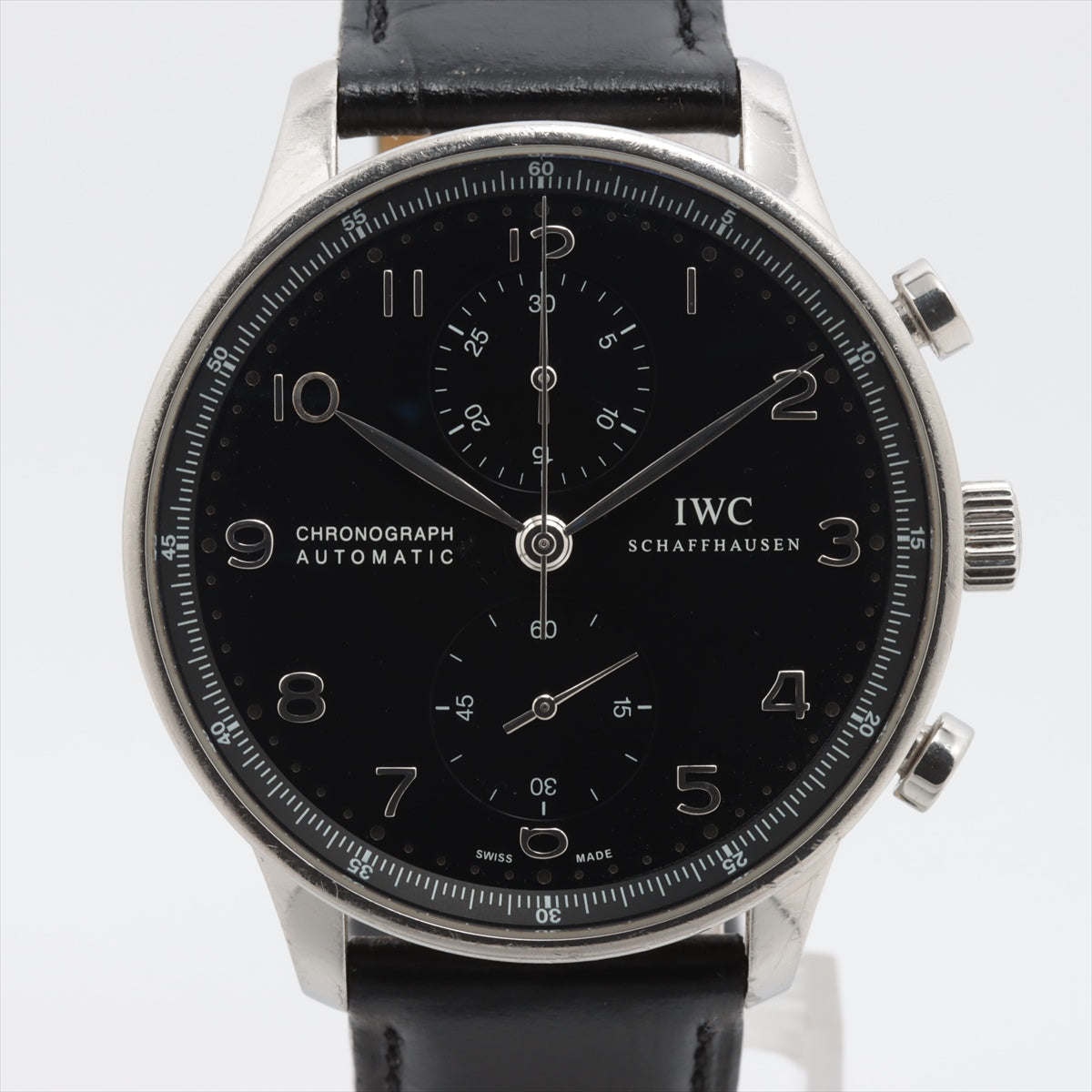 IWC ポルトギーゼ IW371447 SS×社外革 AT 黒文字盤 尾錠純正