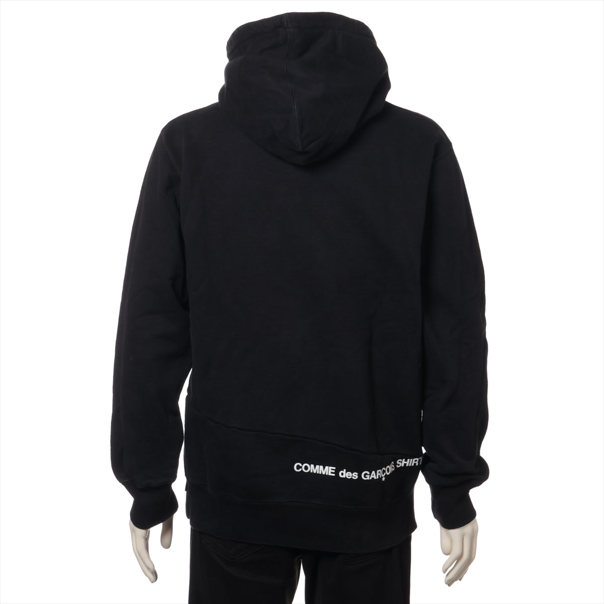 シュプリーム×コムデギャルソンシャツ 18AW コットン パーカー M メンズ ブラック  Split Box Logo Hooded Sweatshirt スレ プリントヒビ有