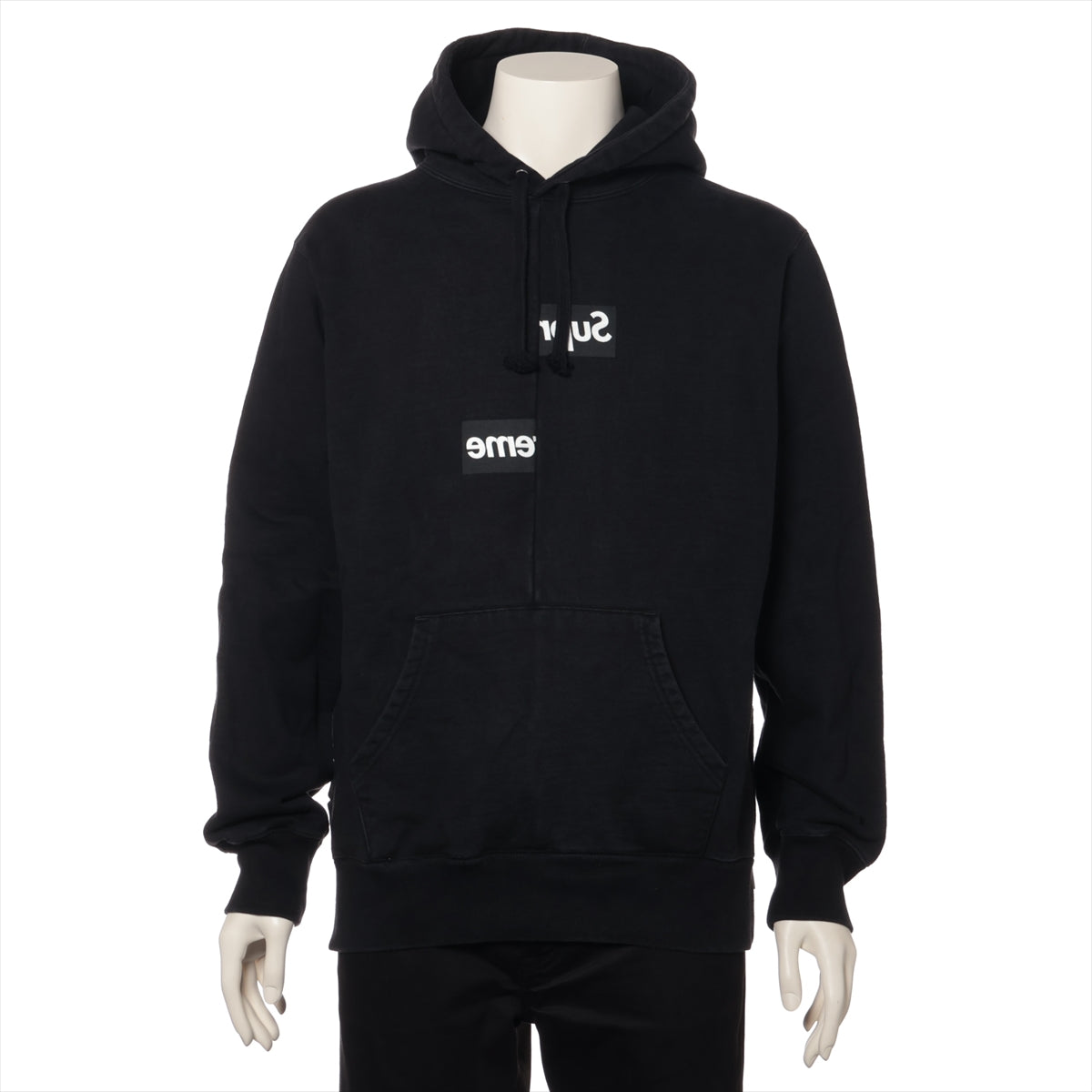 シュプリーム×コムデギャルソンシャツ 18AW コットン パーカー M メンズ ブラック  Split Box Logo Hooded Sweatshirt スレ プリントヒビ有