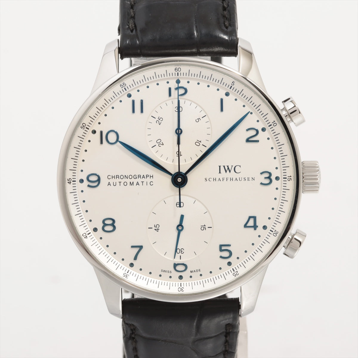 IWC ポルトギーゼ クロノグラフ IW371446 SS×革 AT シルバー文字盤