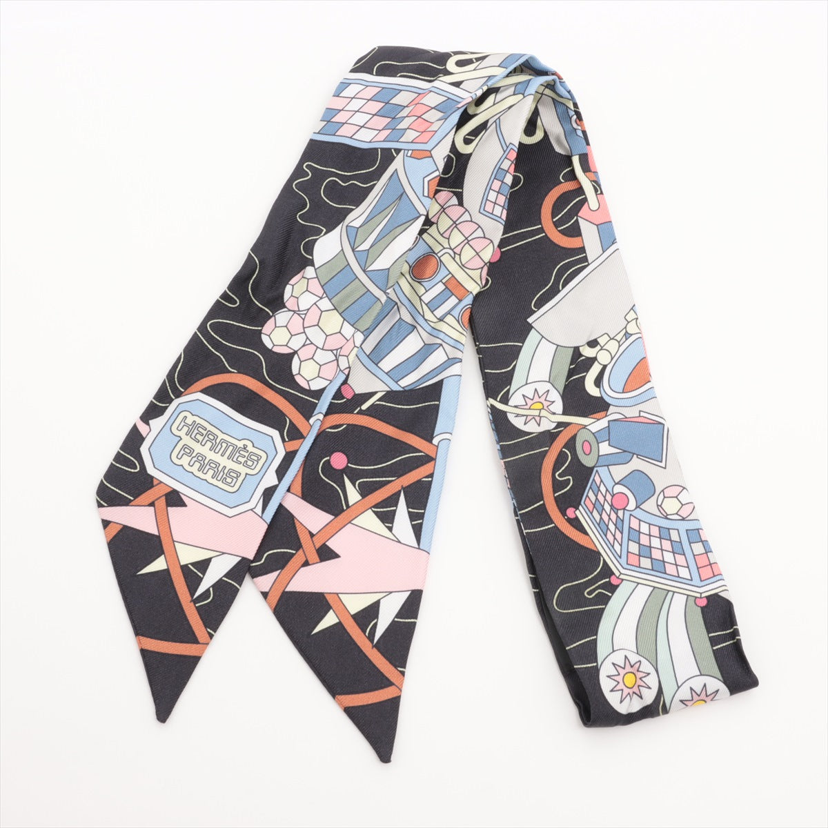 エルメス ツイリー HERMES SCARF ODYSSEY ツイリー シルク ブラック