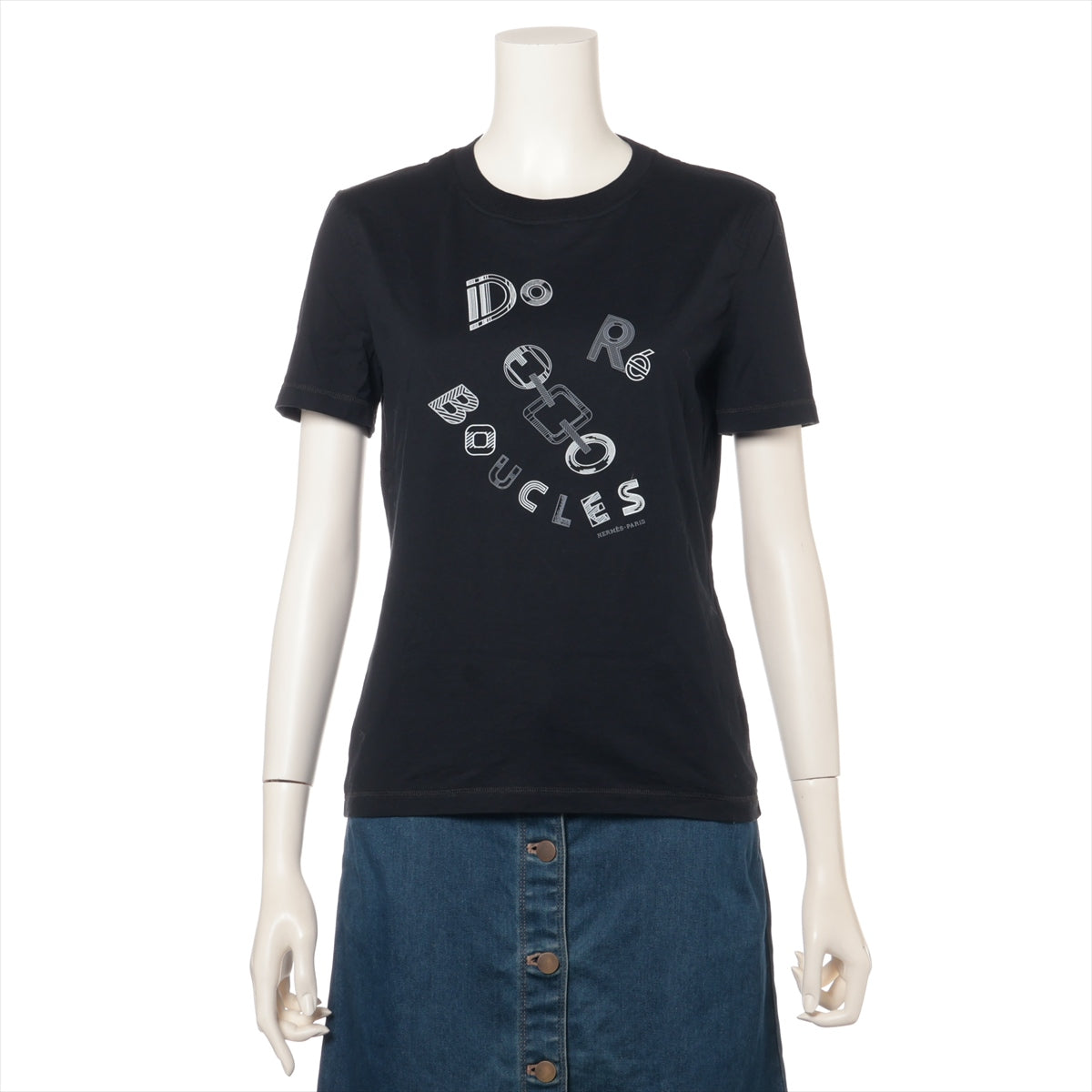 エルメス コットン Tシャツ 38 レディース ブラック  3H4611DL MICRO DO RE BOUCLES