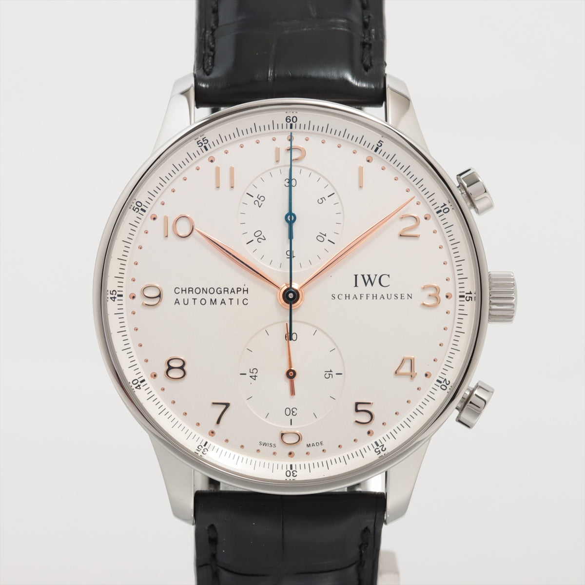 IWC ポルトギーゼ クロノグラフ IW371445 SS×革 AT シルバー文字盤