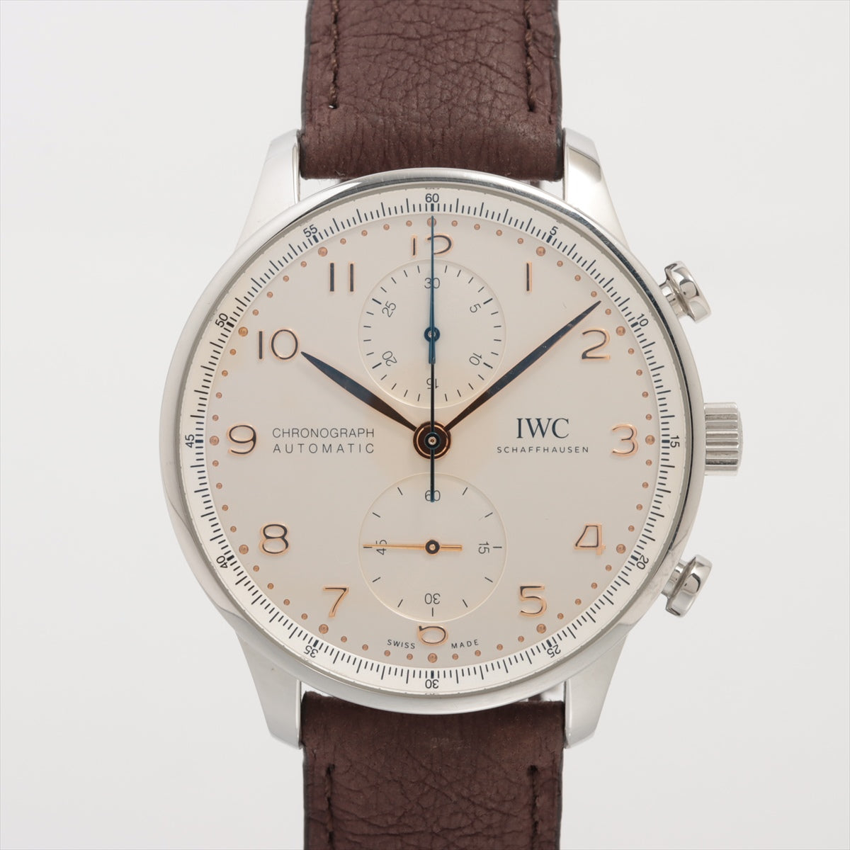 IWC ポルトギーゼ クロノグラフ IW371604 SS×革 AT シルバー文字盤