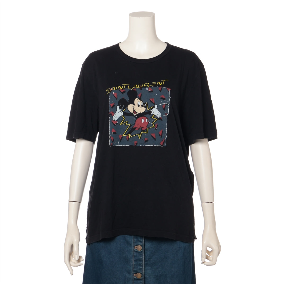 サンローランパリ×ディズニー 20年 コットン Tシャツ XS レディース ブラック×マルチカラー  631852 ミッキーマウス 後ろ裾カットあり