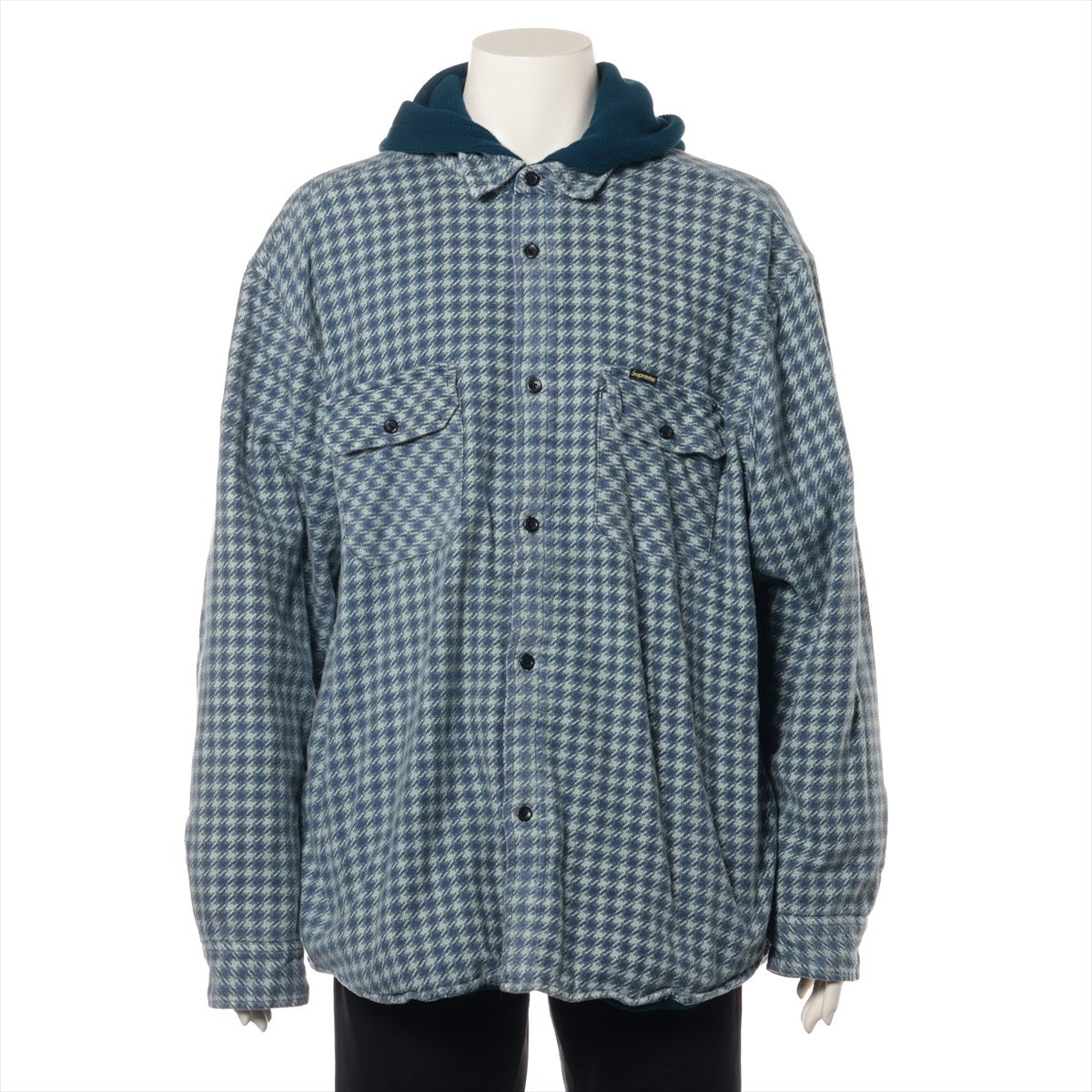 シュプリーム 22AW コットン ジャケット XL メンズ ブルー  Houndstooth Flannel Hooded Shirt