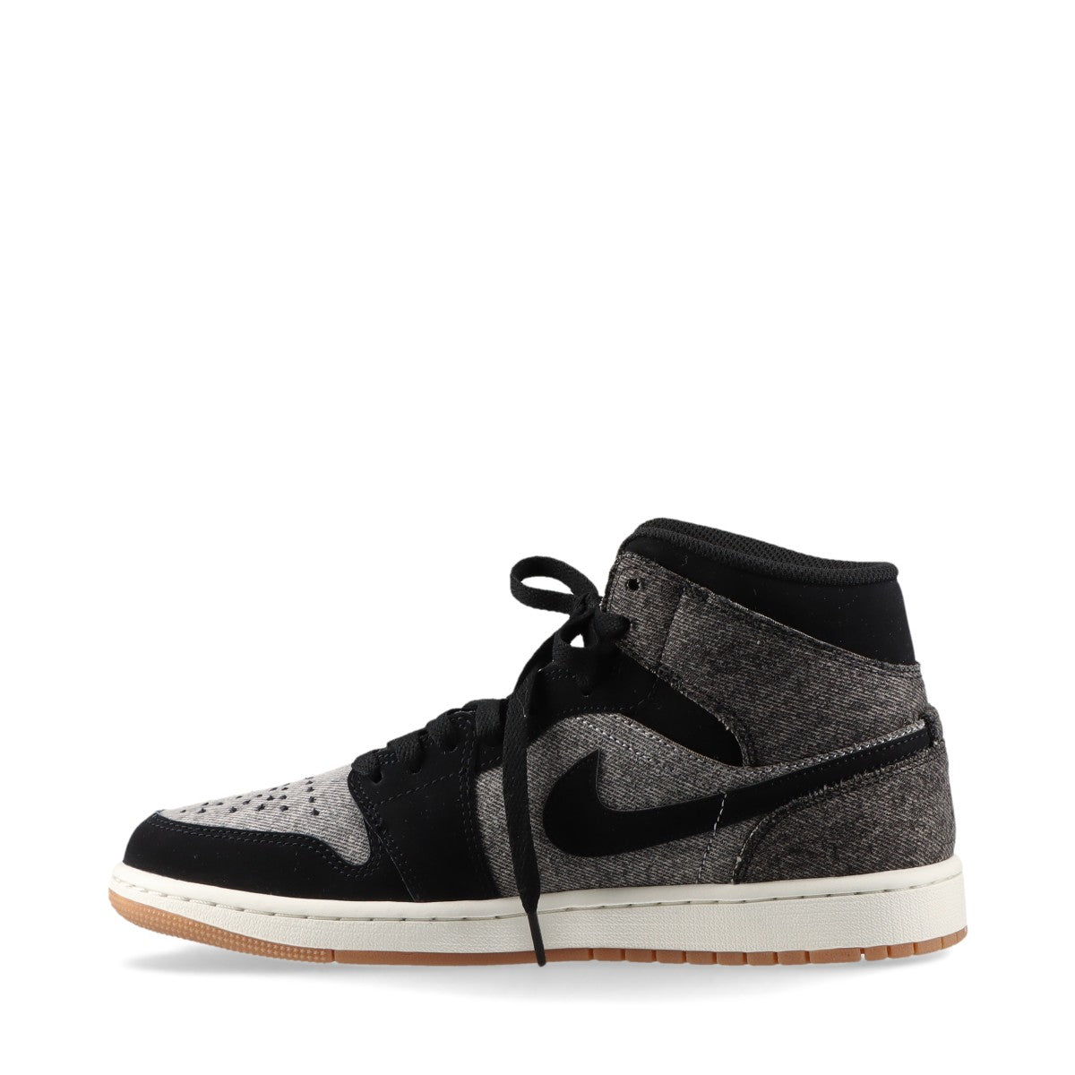 ナイキ AIR JORDAN 1 MID SE デニム×レザー ハイカットスニーカー 26cm メンズ グレー×ブラック AIR JORDAN 1 MID SE V2 HJ4363-001