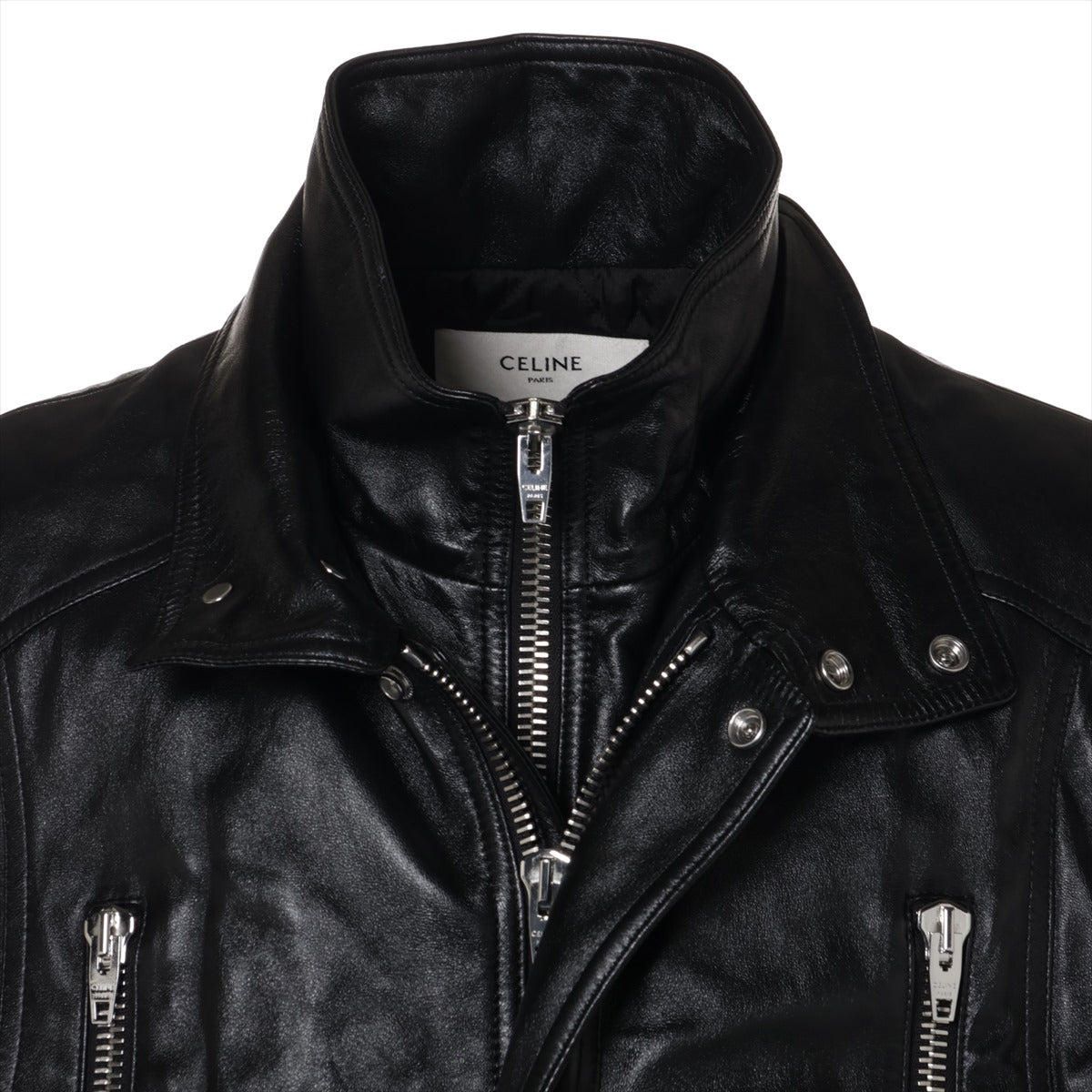 セリーヌ エディ期 ラムスキン レザージャケット 50 メンズ ブラック  2EC49280D SLEEVELESS JACKET IN SOFT LAMBSKIN