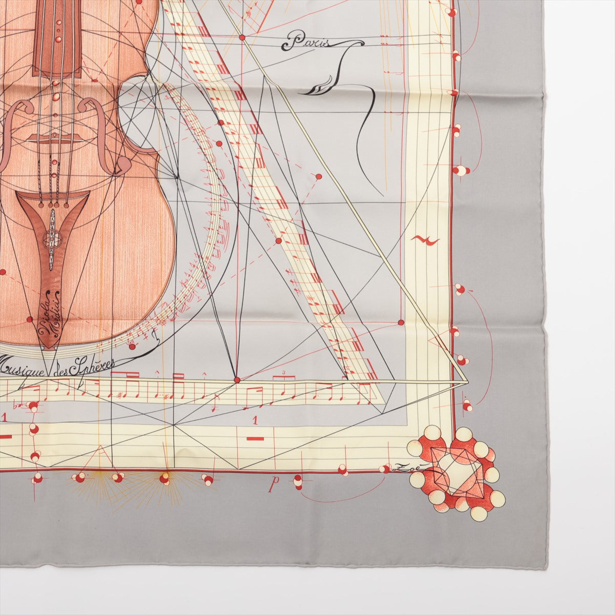 エルメス カレ90 La Musique des spheres 球体が奏でる音楽 スカーフ シルク グレー