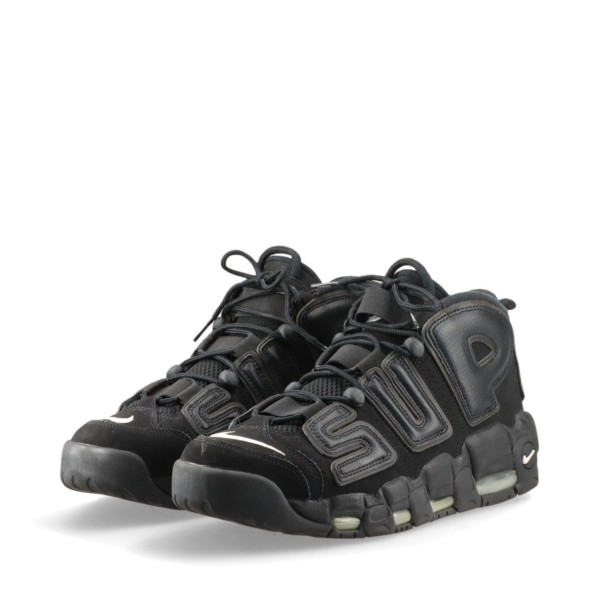 ナイキ×シュプリーム AIR MORE UPTEMPO レザー ハイカットスニーカー 27cm メンズ ブラック 902290-001