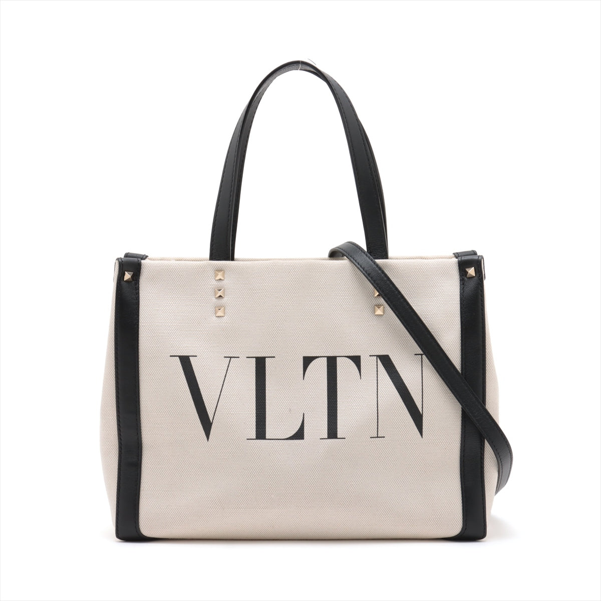 ヴァレンティノガラヴァーニ VLTN キャンバス×レザー 2WAYハンドバッグ ブラック×ベージュ