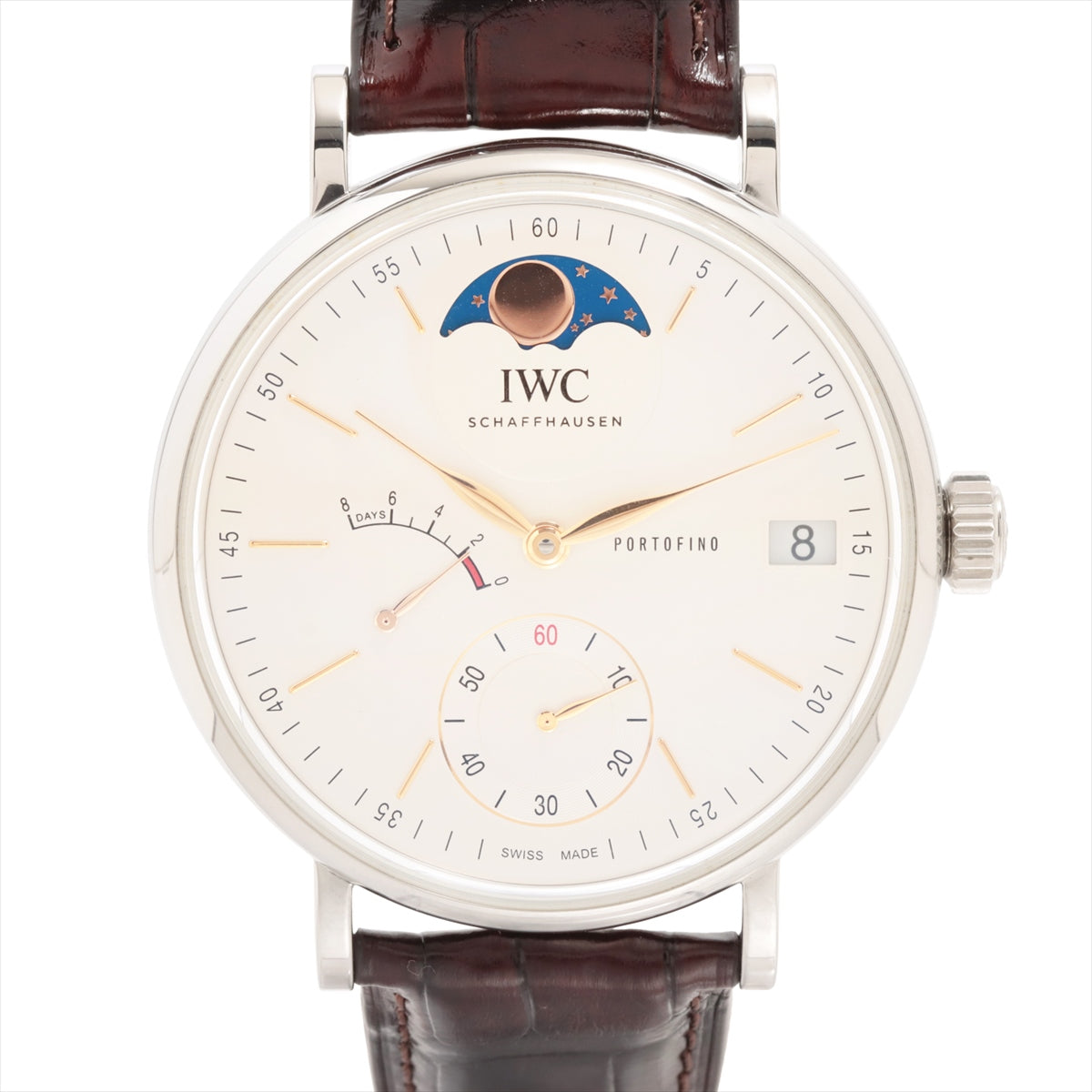 IWC ポートフィノ ハンドワインド ムーンフェイズ IW516401 SS×革 手巻き シルバー文字盤