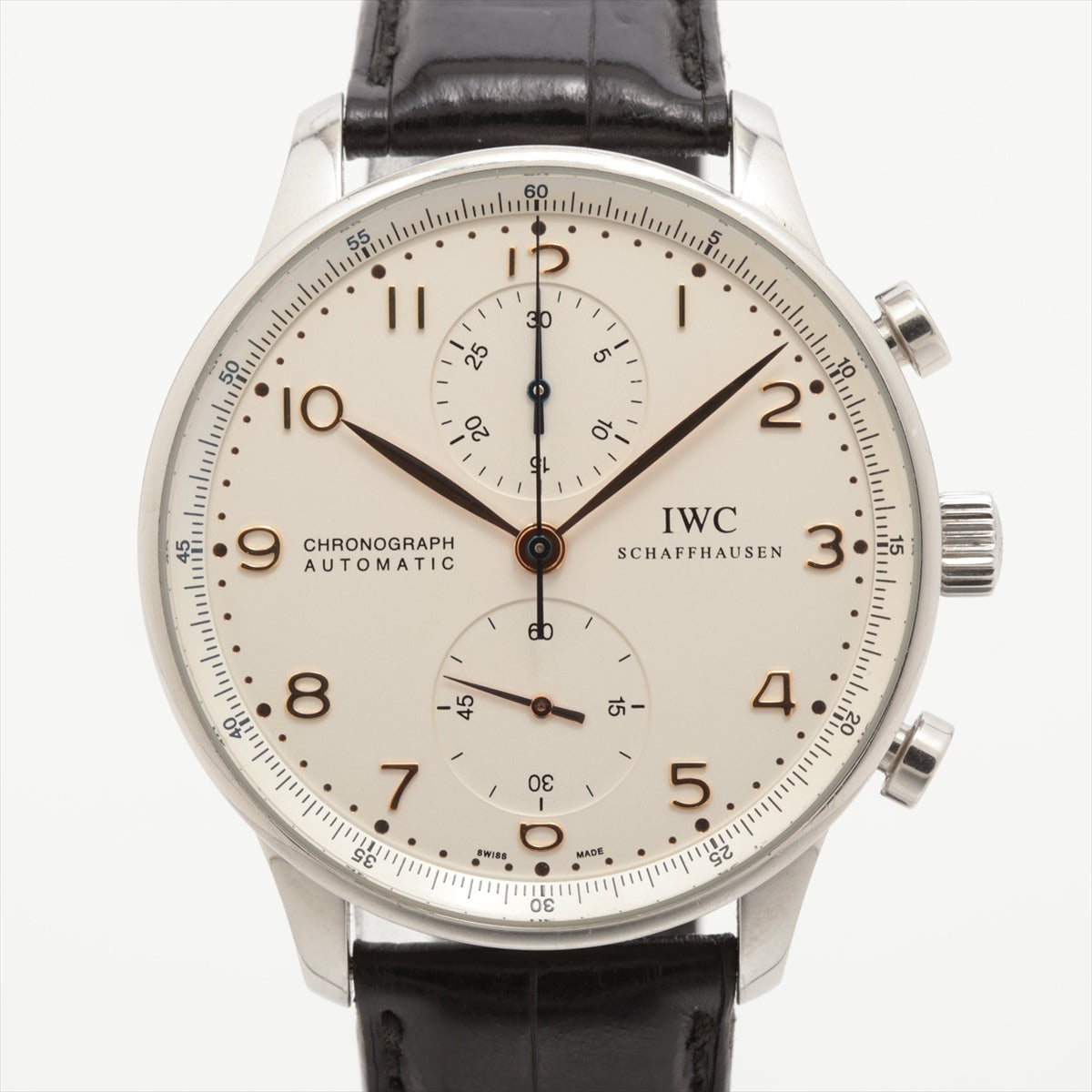 IWC ポルトギーゼ クロノグラフ IW371401 SS×革 AT シルバー文字盤