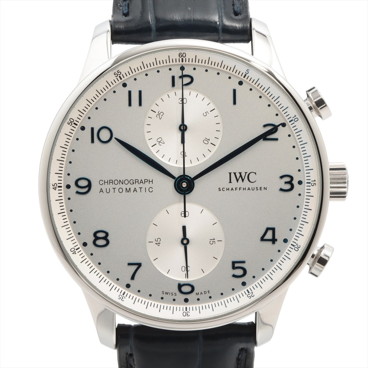 IWC ポルトギーゼ クロノグラフ IW371605 SS×革 AT シルバー文字盤