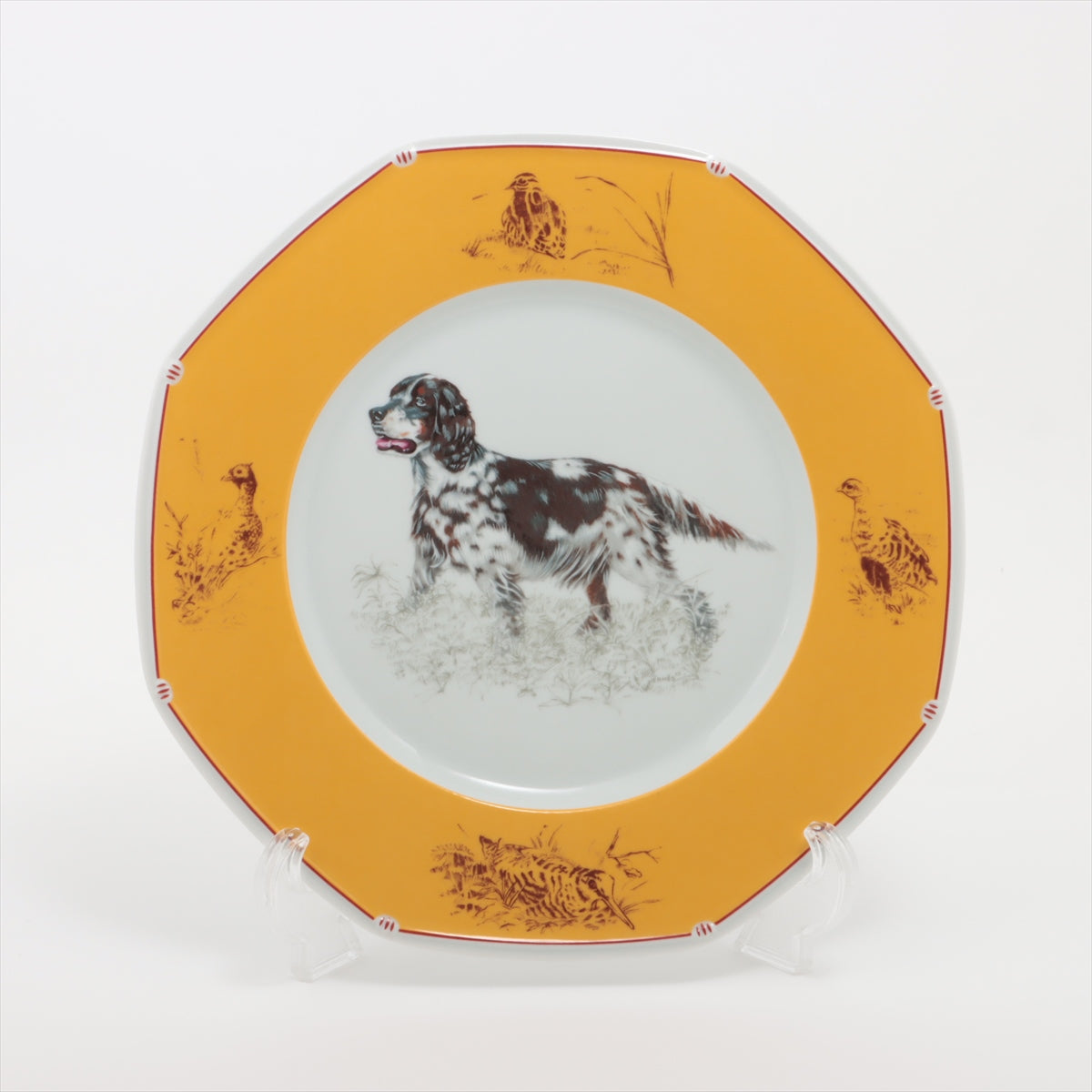 エルメス English Setter プレート 陶器 イエロー 底印「点字風－」 Chiens courants & Chiens d'arret