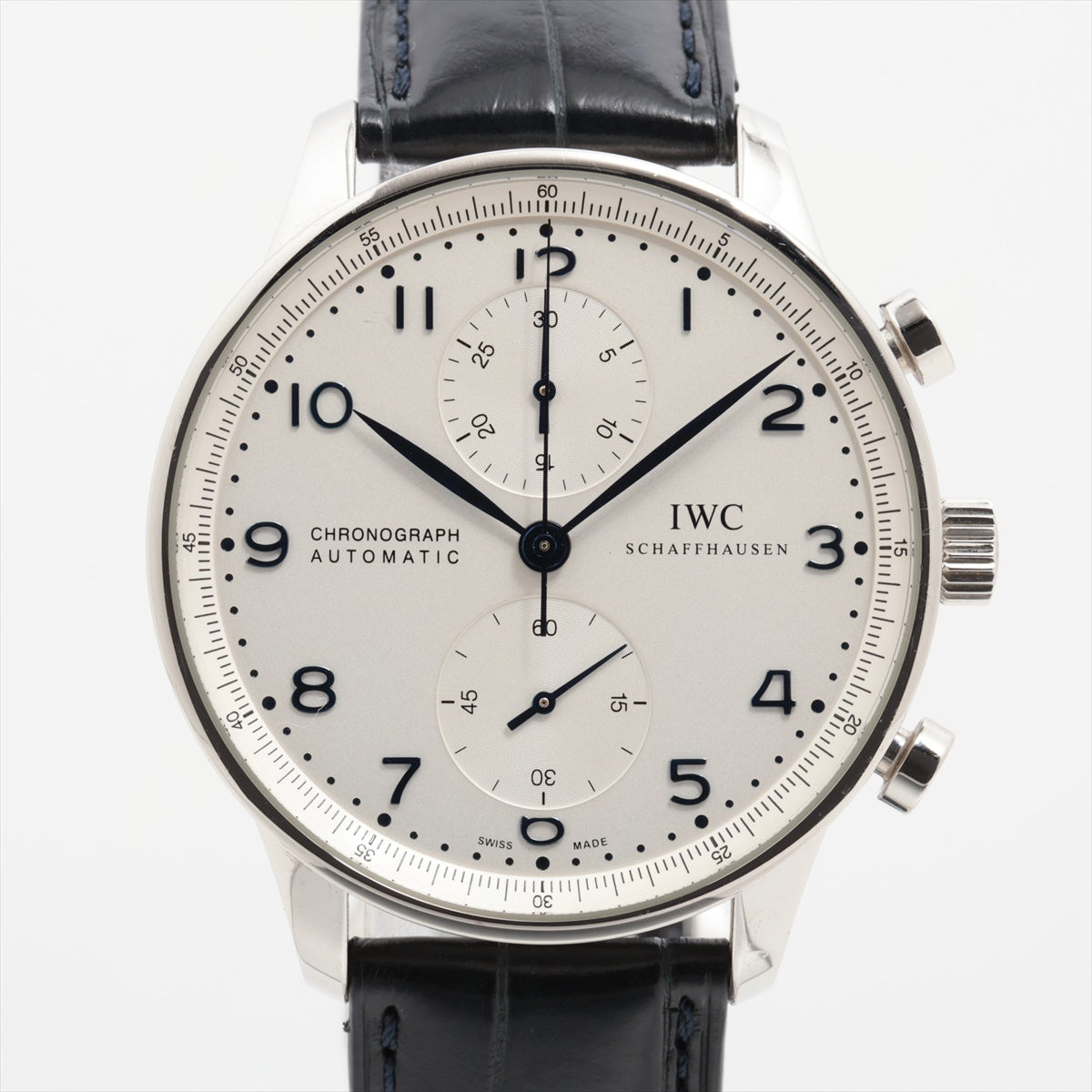 IWC ポルトギーゼ クロノグラフ IW371446 SS×革 AT シルバー文字盤