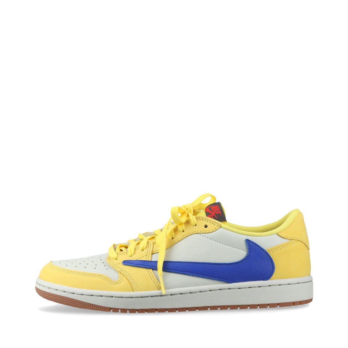 ナイキ×トラヴィススコット AIR JORDAN 1 RETRO LOW OG レザー スニーカー 28cm メンズ ホワイト×イエロー DZ4137-700 替えヒモ有 箱ヤブレ有