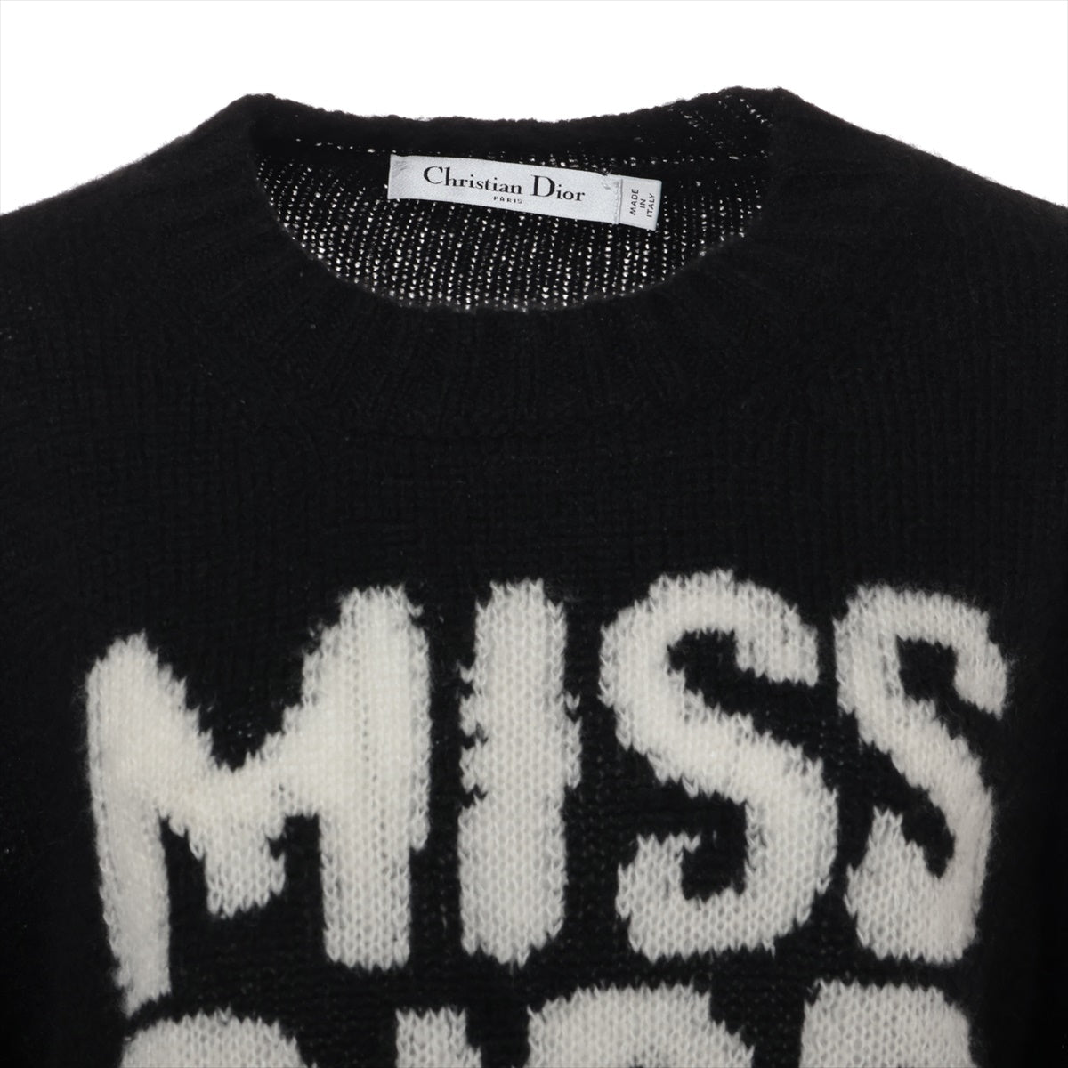 ディオール カシミヤ×シルク ニット 40 レディース ブラック×ホワイト  454S57AM103 MISS DIOR