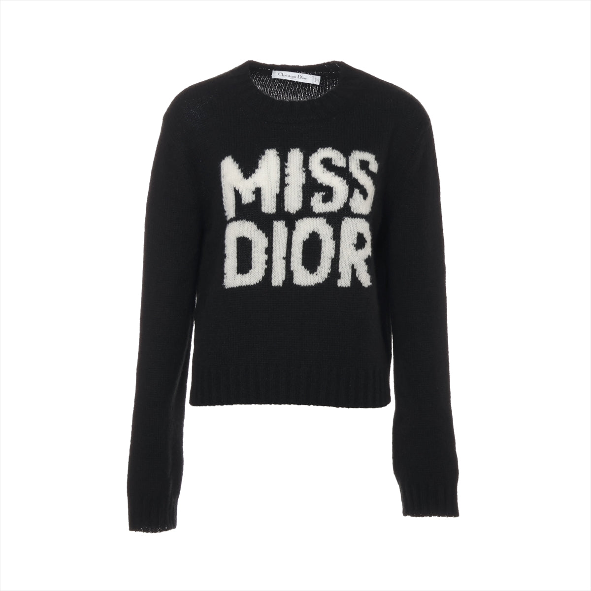 ディオール カシミヤ×シルク ニット 40 レディース ブラック×ホワイト  454S57AM103 MISS DIOR