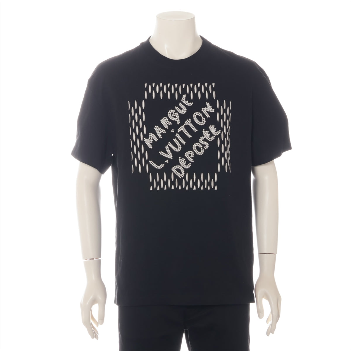 ルイヴィトン 24SS コットン Tシャツ M メンズ ブラック  RM241 エンブロイダードシグネチャー