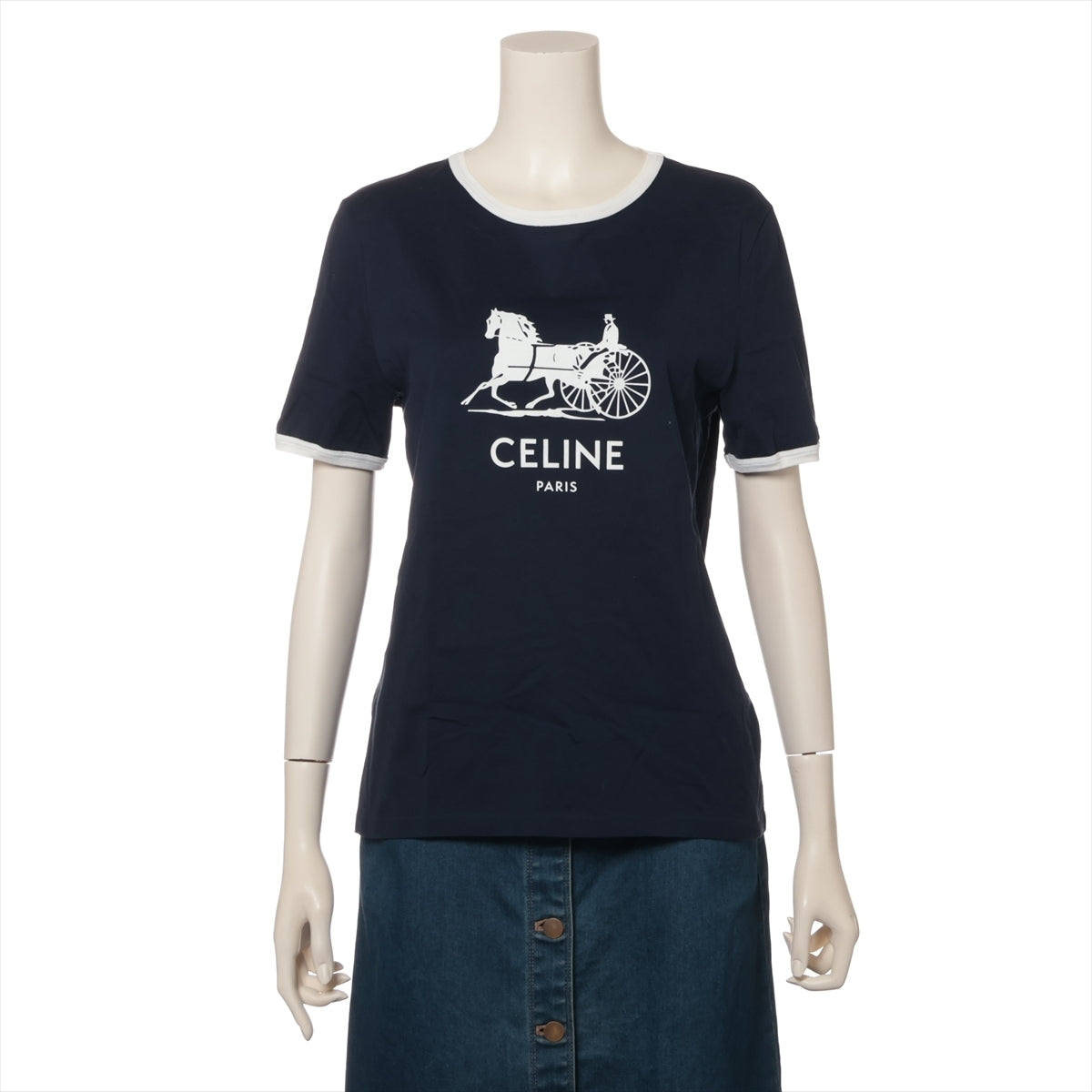 セリーヌ 22SS コットン Tシャツ L レディース ネイビー  2X575501F