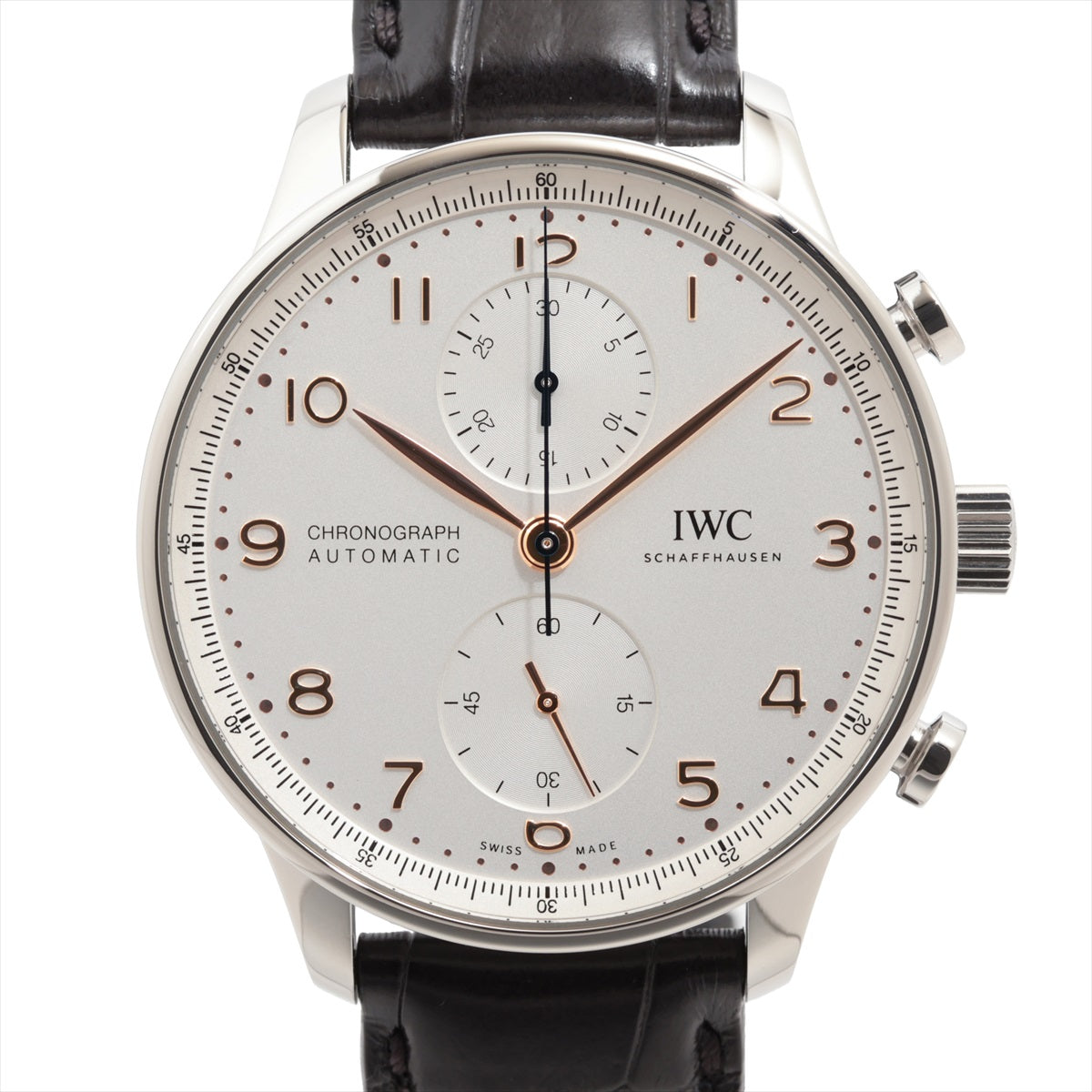 IWC ポルトギーゼ クロノグラフ IW371604 SS×革 AT シルバー文字盤