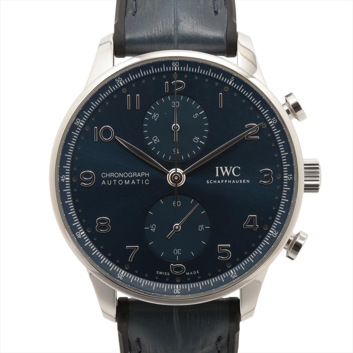 IWC ポルトギーゼ クロノグラフ IW371606 SS×社外革 AT 青文字盤