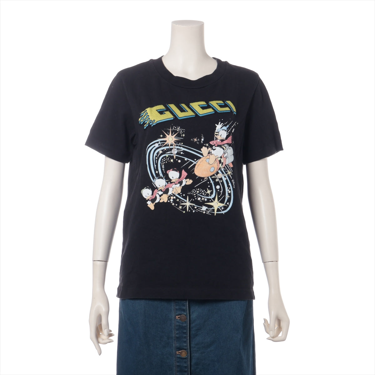 グッチ×ディズニー コットン Tシャツ M レディース ブラック  644671 ドナルドダック 品タグ文字スレ プリントスレ 色褪せ有