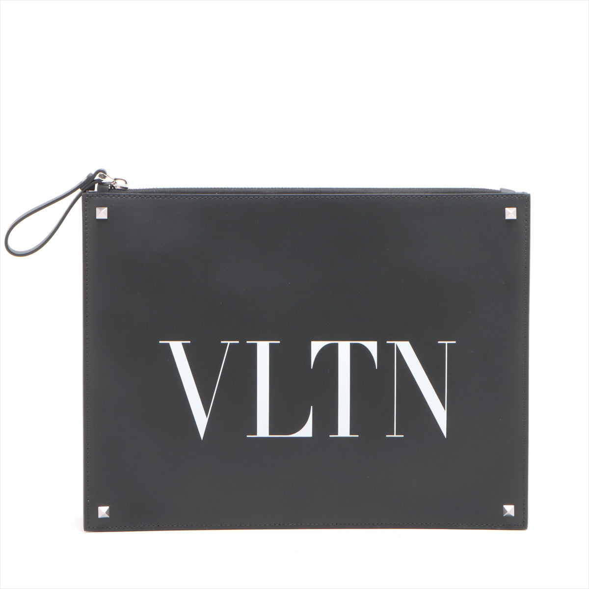 ヴァレンティノガラヴァーニ VLTN レザー×スタッズ クラッチバッグ ブラック