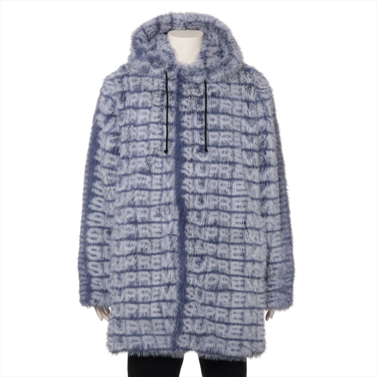 シュプリーム 22SS ポリエステル×レーヨン コート L メンズ ブルー×ホワイト  Faux Fur Hooded Coat