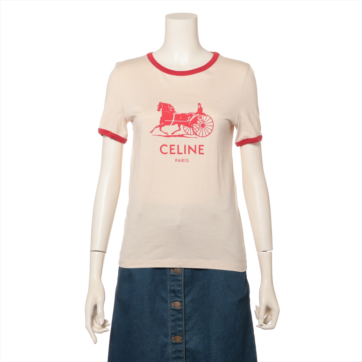 セリーヌ コットン Tシャツ XS レディース ベージュ×レッド  2X575671Q サルキー