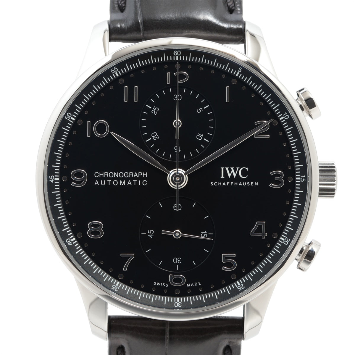 IWC ポルトギーゼ クロノグラフ IW371609 SS×革 AT 黒文字盤