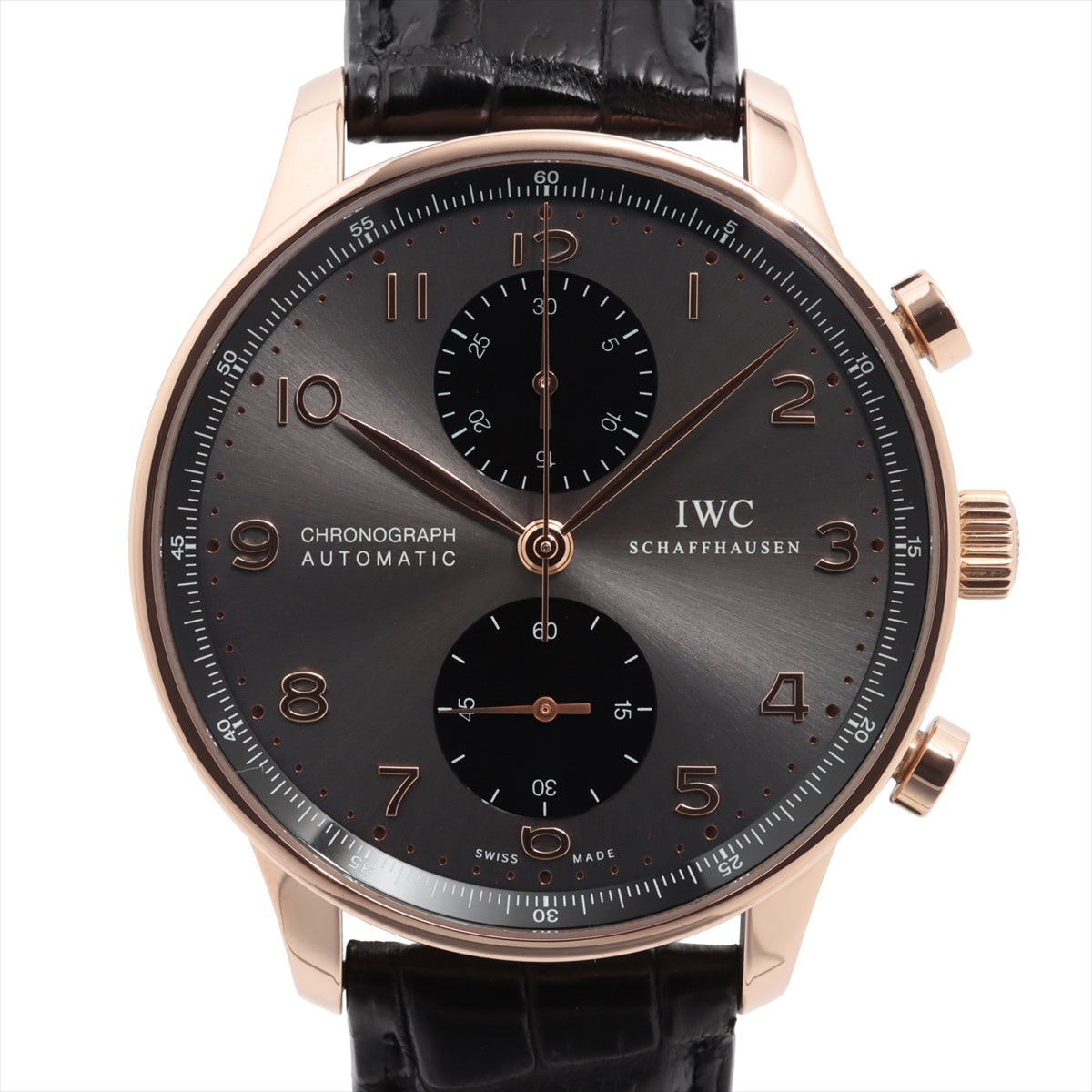 IWC ポルトギーゼ クロノグラフ IW371482 RG×社外革 AT グレー文字盤