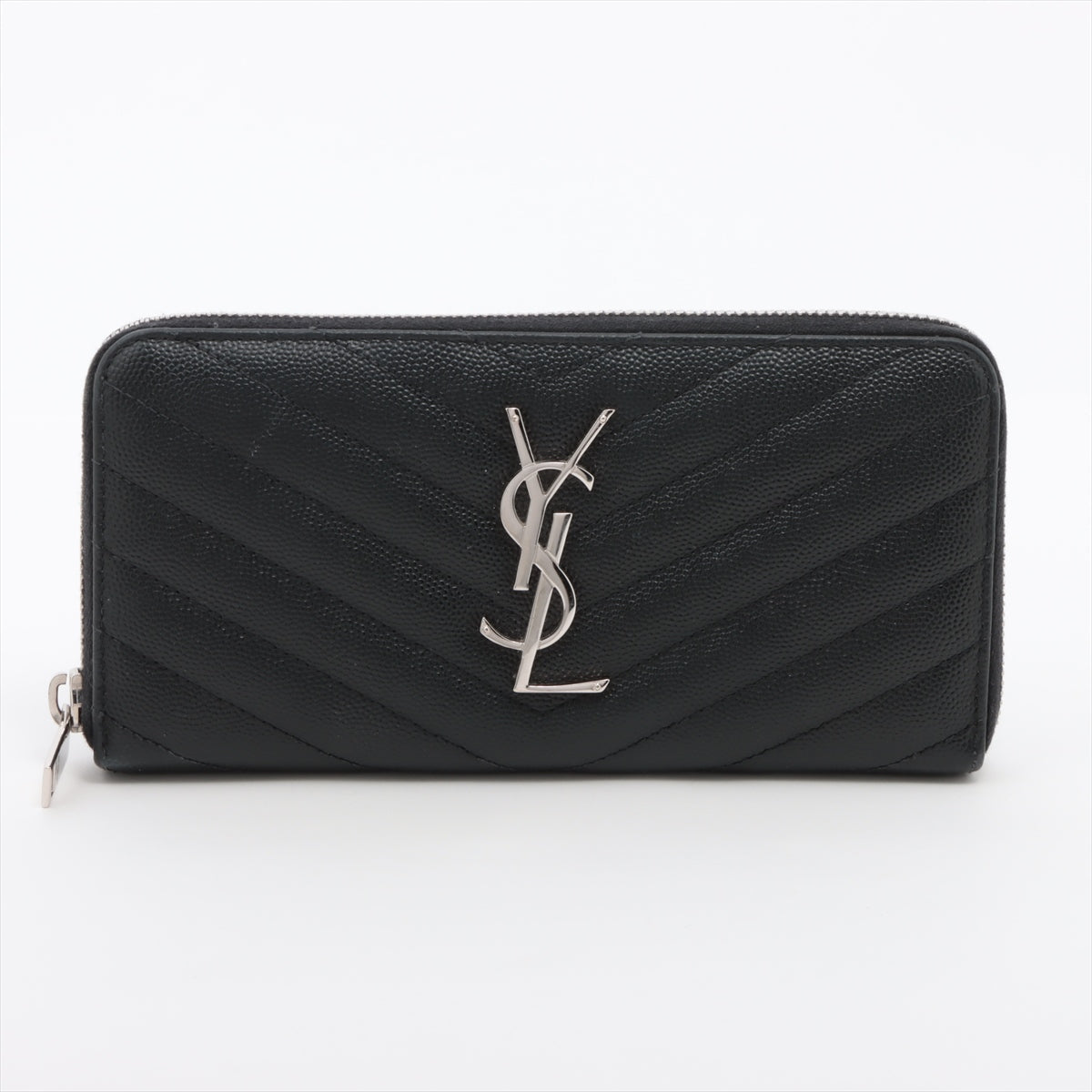 サンローラン モノグラム YSL レザー ラウンドジップウォレット ブラック