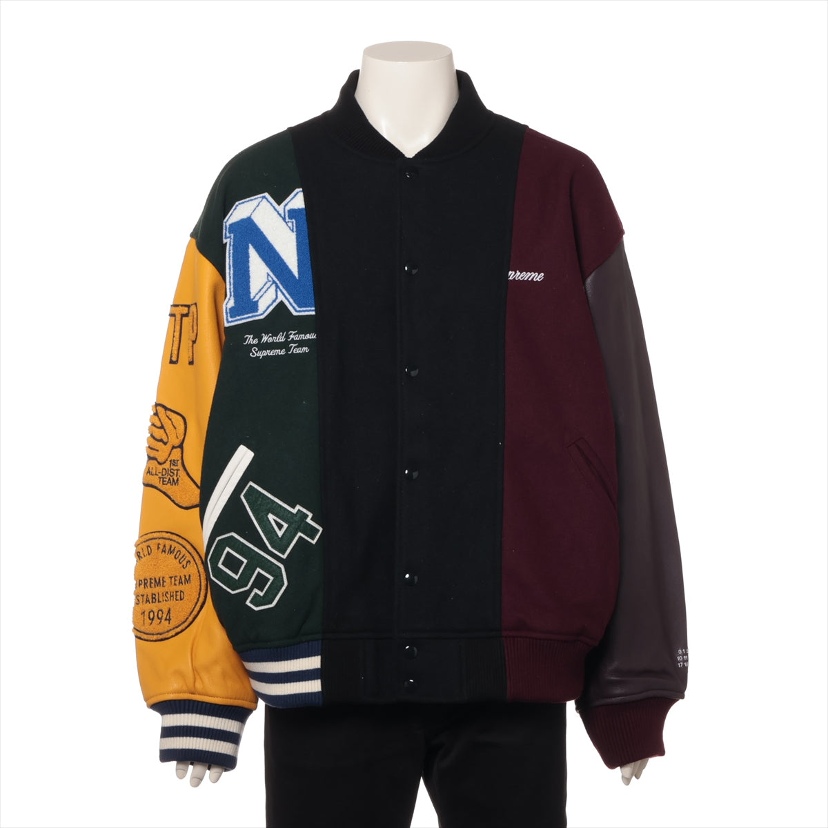 シュプリーム×MM6メゾンマルジェラ 24SS ウール×ナイロン ブルゾン XL メンズ マルチカラー  Split Varsity Jacket  毛羽立ち