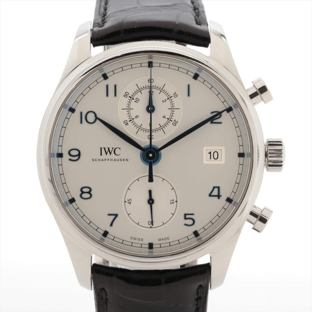 IWC ポルトギーゼ クロノグラフ IW390302 SS×革 AT シルバー文字盤