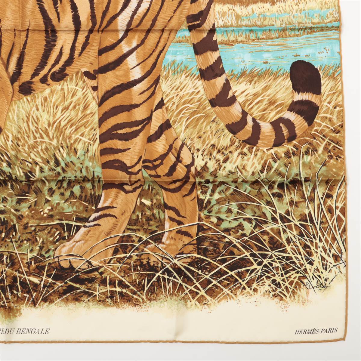 エルメス カレ90 TIGRE DU BENGALE ベンガルの虎 スカーフ シルク  ゴールド｜ap034389｜中古ブランド品・ブランド古着通販｜ALLU（アリュー）